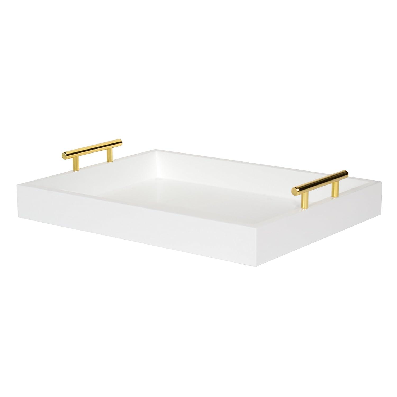 Kate and Laurel Lipton Tray, 16.5x12.25, White and Gold