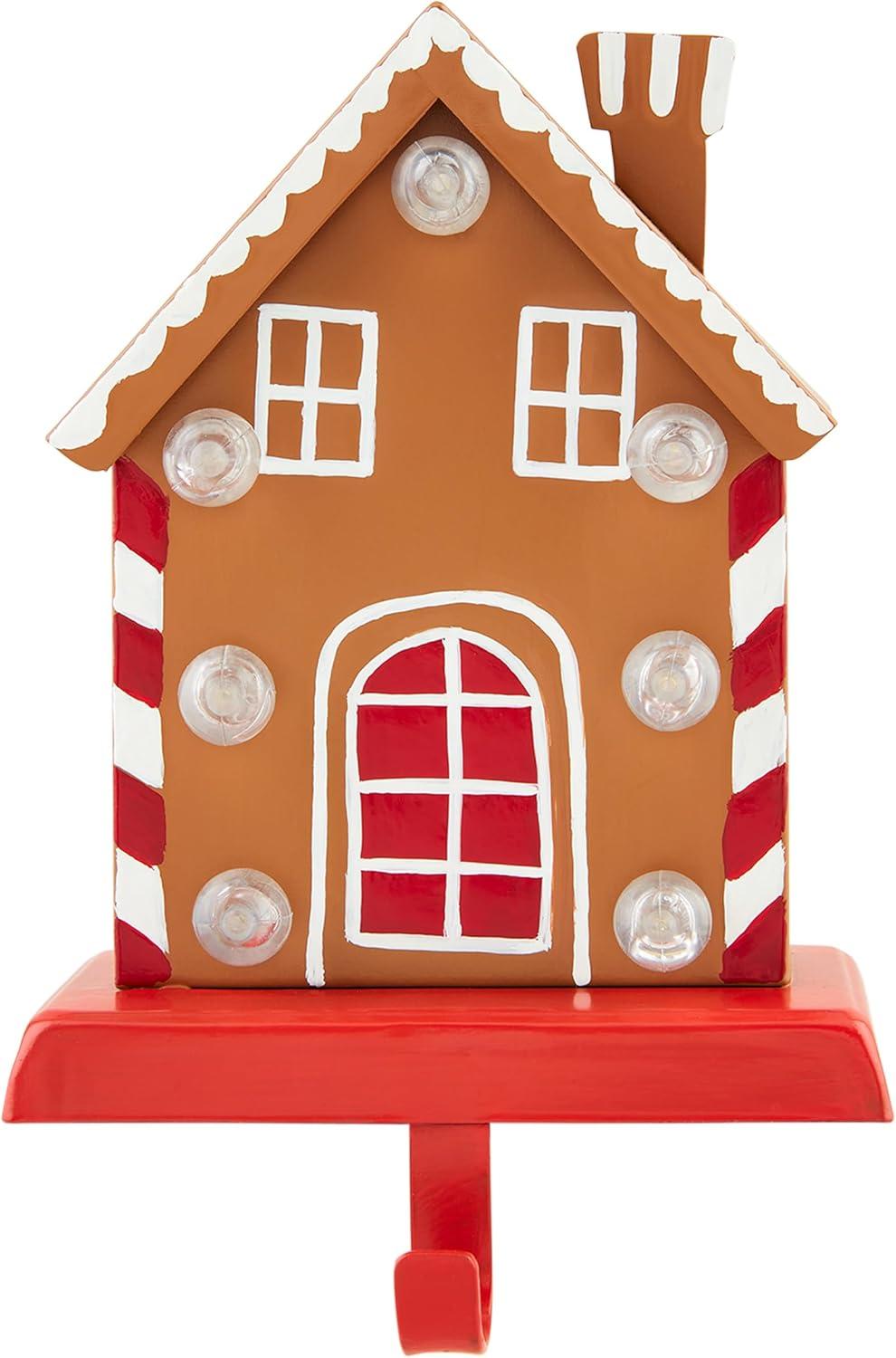 Light Brown Metal Gingerbread House LED Stocking Holder