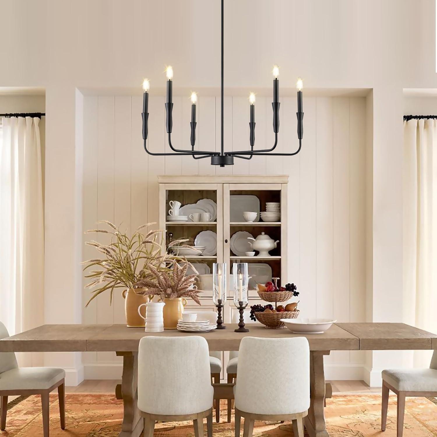 SineRise Black Chandelier, 6-Light Modern Farmhouse Chandelier, Candle Chandelier Light Fixtures, Rustic Industrial Chandelier for Entryway, Bedroom, Foyer and Living Room