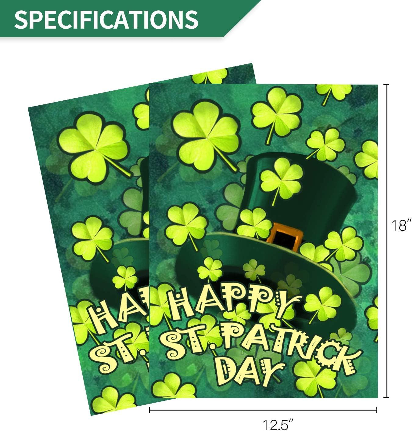 Anley Premium Happy St. Patrick's Day Garden Flag, Green Hat with Clover Garden Flags Double Sided - 18 x 12.5 Inch