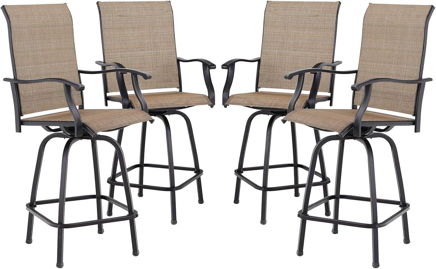 Swivel 4-Piece Metal Outdoor Bar Stool Chair High Bar Stools in Brown