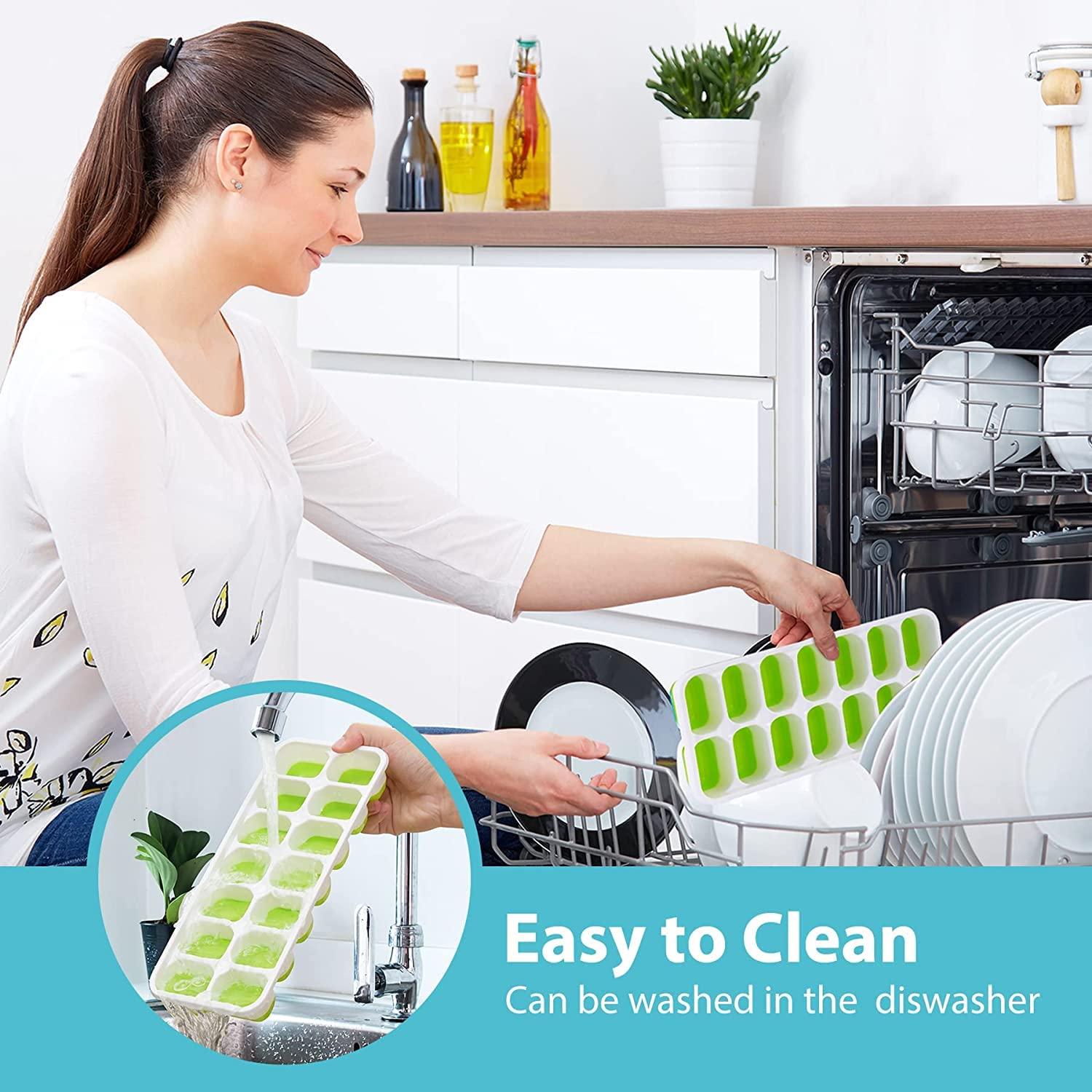 4 Bandejas de Hielo, Silicona con Tapa Extraíble, Bandejas de 14 Hielos Flexibles de Fácil Liberación, Moldes de Hielo Duraderos, Fundas Apilables y Extraíbles para Cócteles, Congeladores y Cervezas