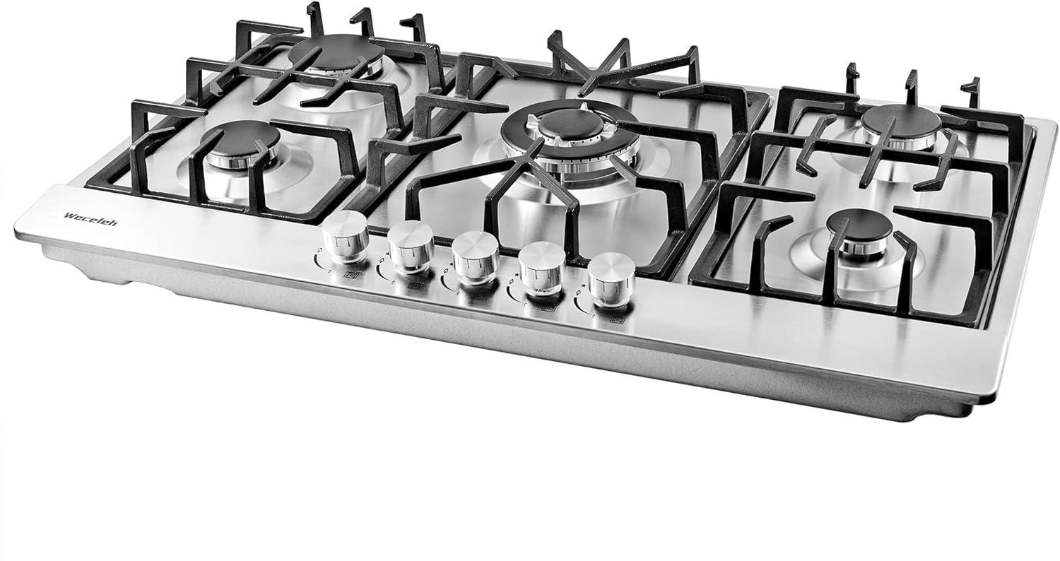 34" Dual Fuel 5 Burner Gas Cooktop with Dual Size Power Burner, Stainless Steel Gas Stove