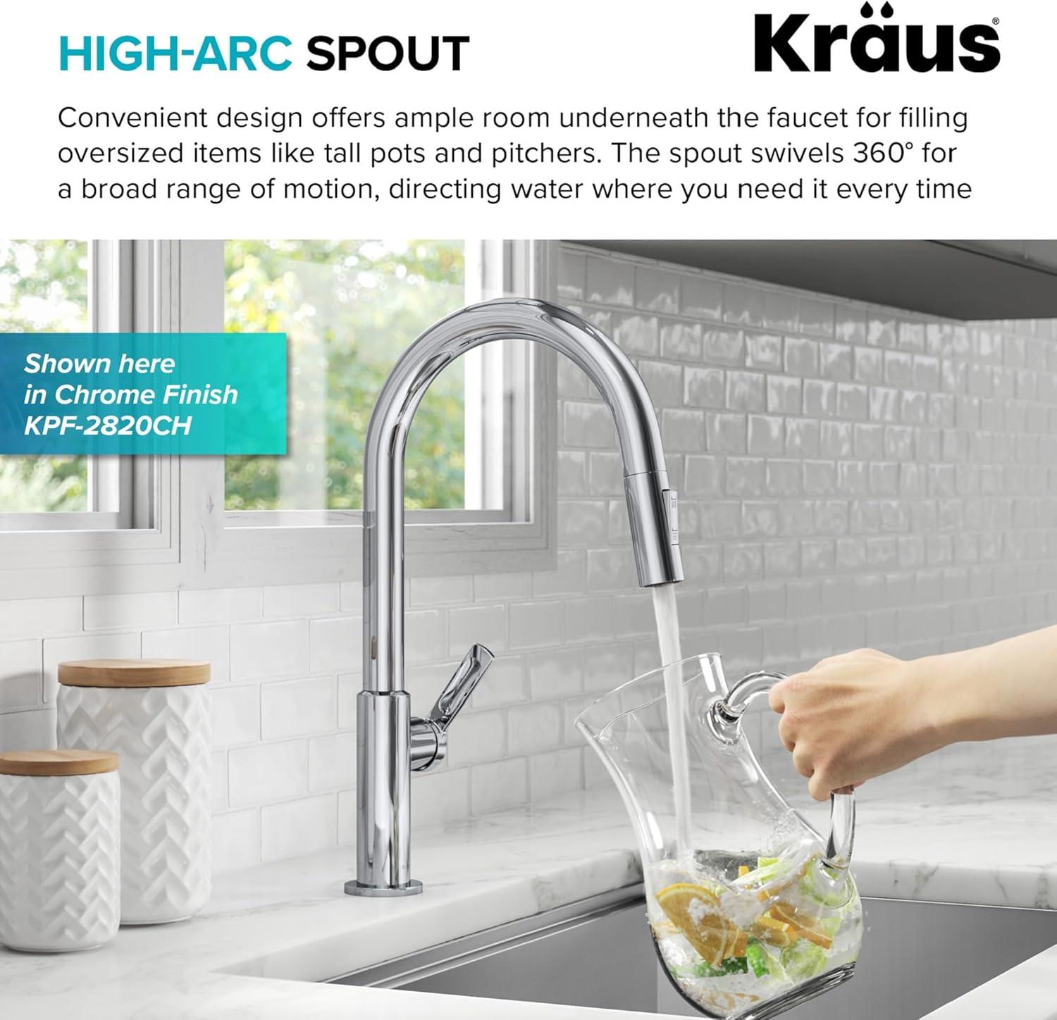 KRAUS Oletto Single Handle Pull Down Kitchen Faucet in Matte Black / Spot Free Black