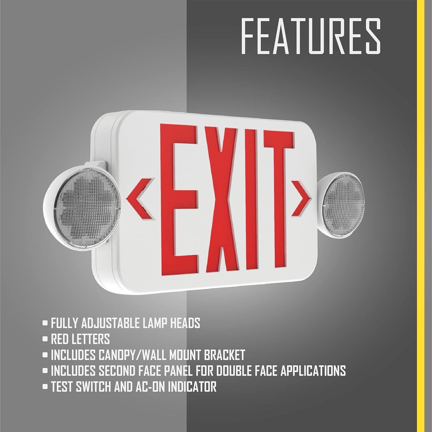 White Plastic LED Exit Sign with Emergency Lights