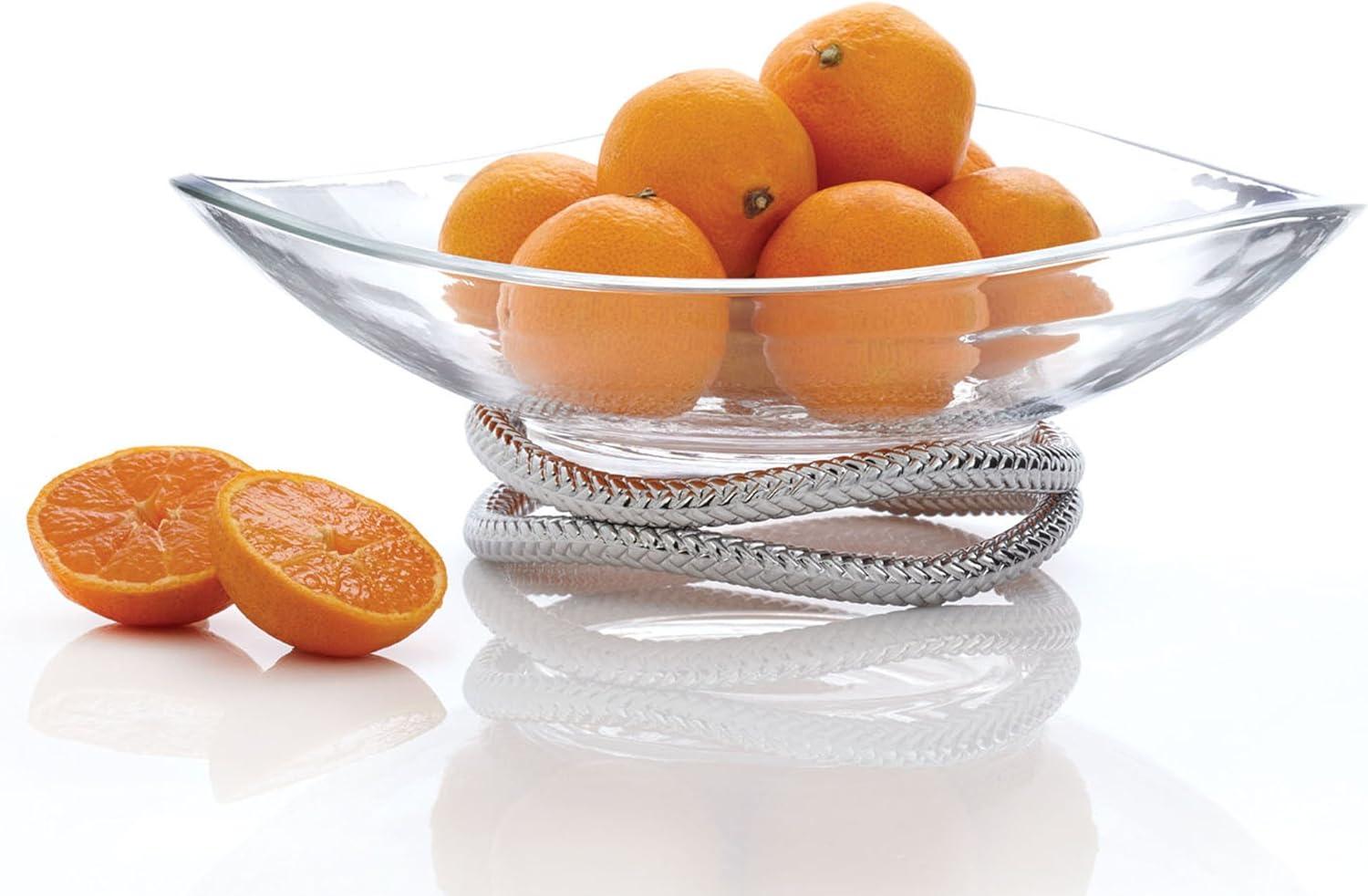QIXIAN Braid Centerpiece Bowl | Fruit Display Bowl | Decorative Bowl for Table Décor or Kitchen Counter | Chrome Plate and Glass | Modern Centerpiece | 11-Inch