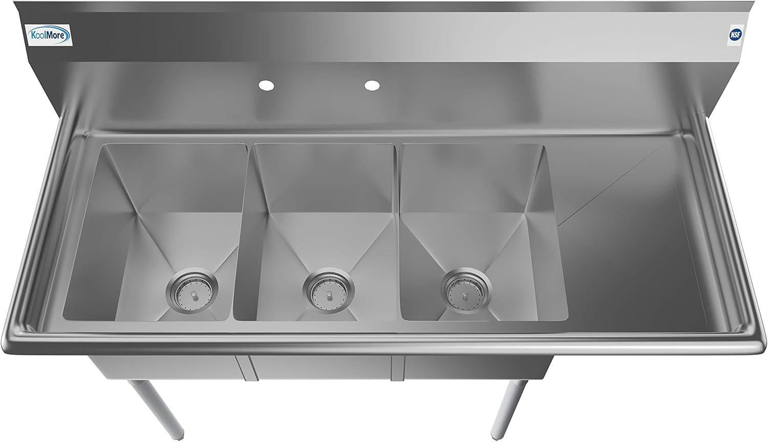 Stainless Steel 3-Compartment Commercial Sink with Right Drainboard