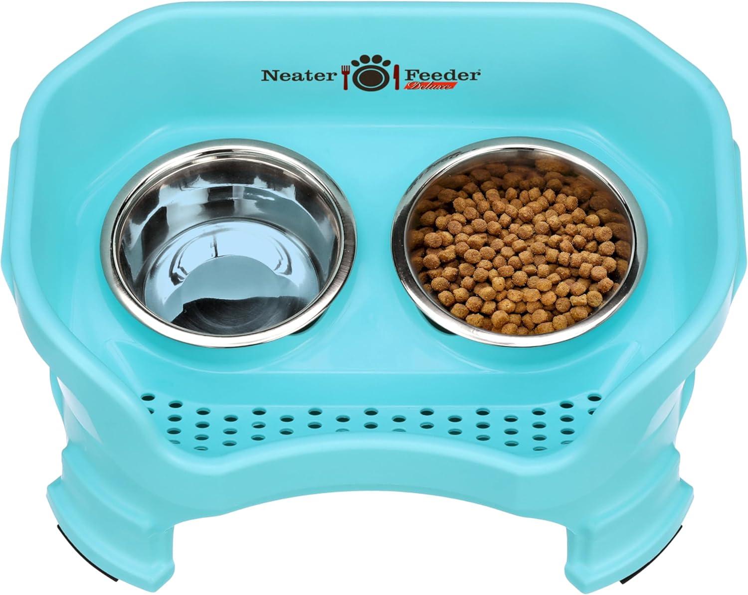 Neater Pets Neater Feeder Deluxe With Leg Extensions Mess-Proof Elevated Food & Water Bowls for Small Dogs, Aquamarine