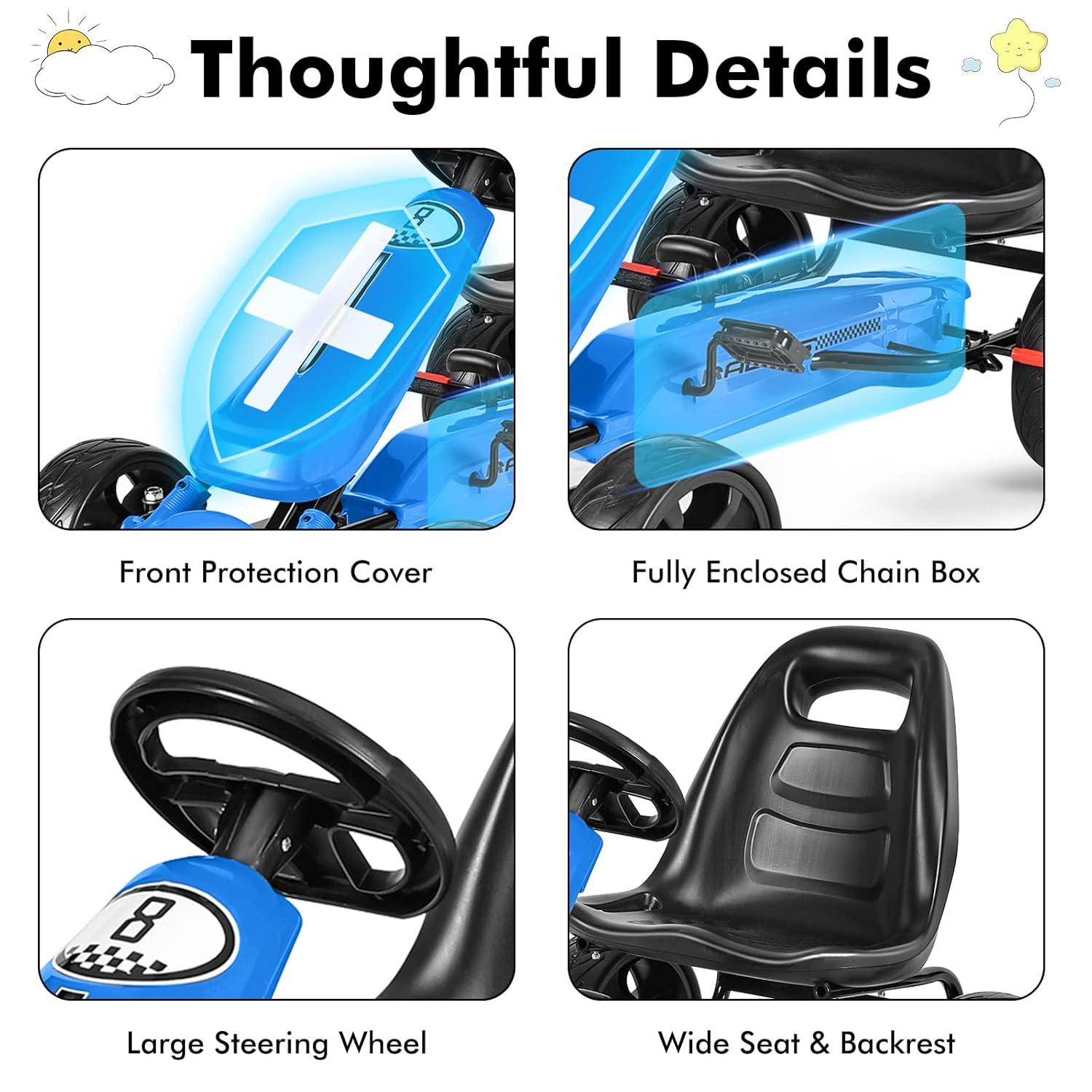 Costway Xmas Gift Go Kart Kids Ride On Car Pedal Powered Car 4 Wheel Racer Toy Stealth Outdoor Blue