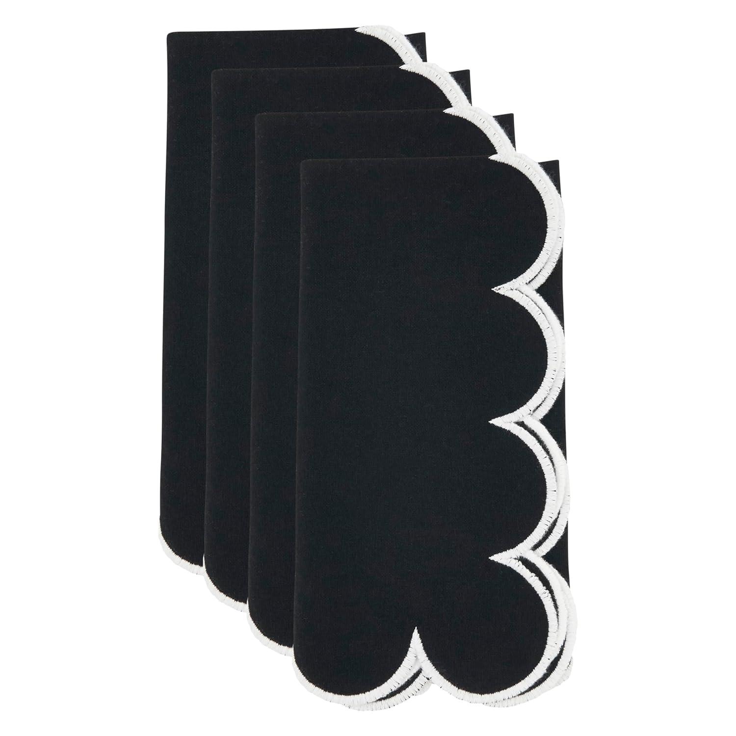 Saro Lifestyle Scalloped Hem Napkin (Set of 4), Black, 20"x20"