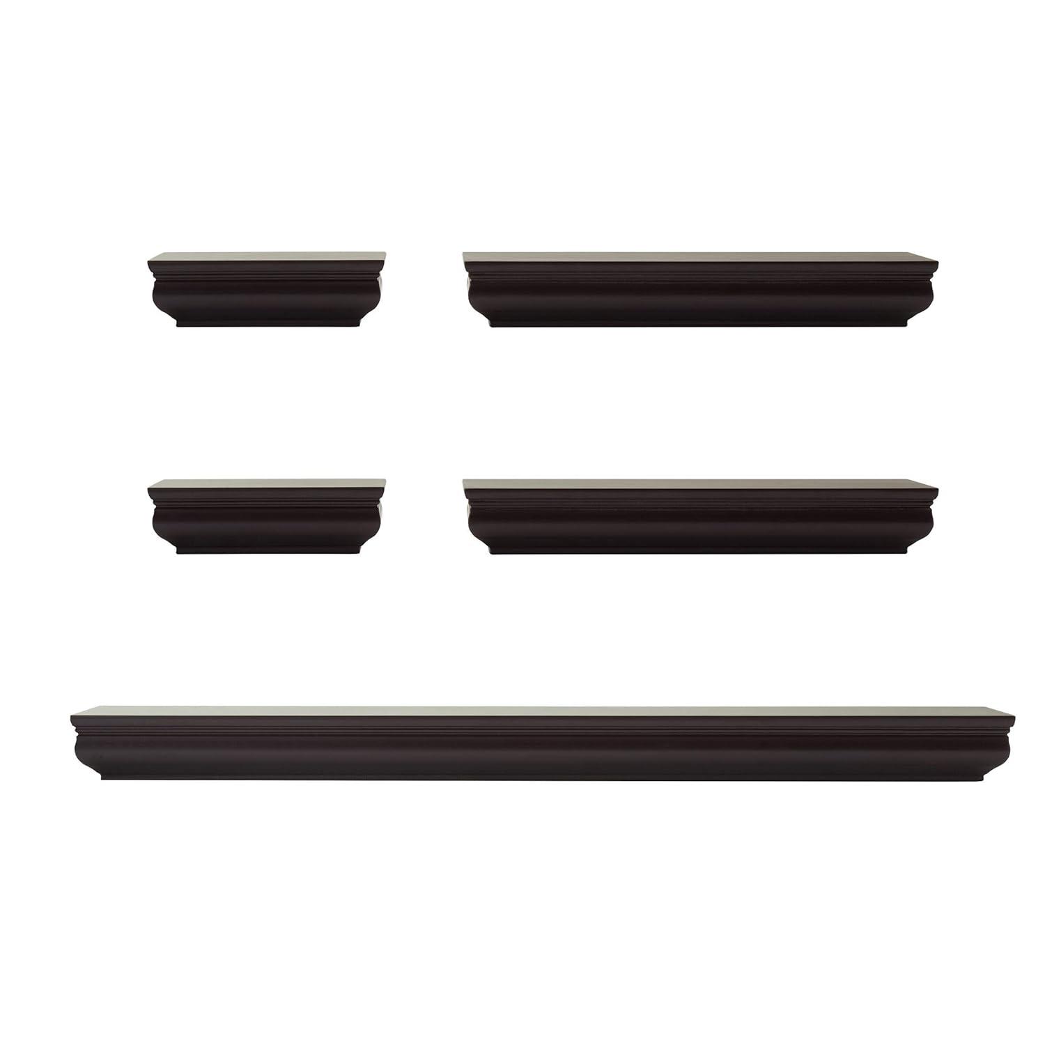 Melannco Set of 5 2-6 2-12 1-24-inch Wood Shelves in Espresso