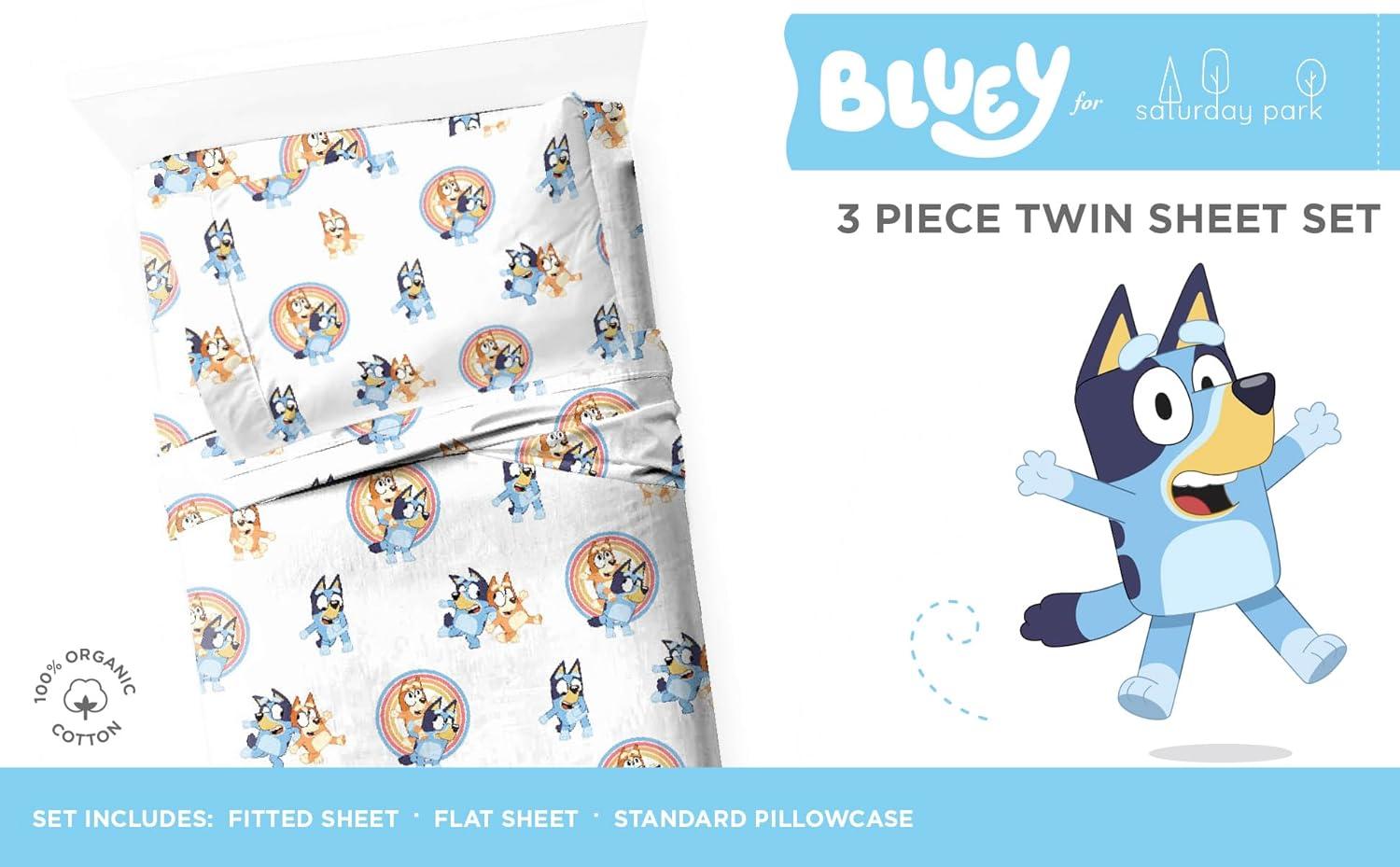 Saturday Park Saturday Park Bluey Rainbow 100% Organic Cotton Sheet Set