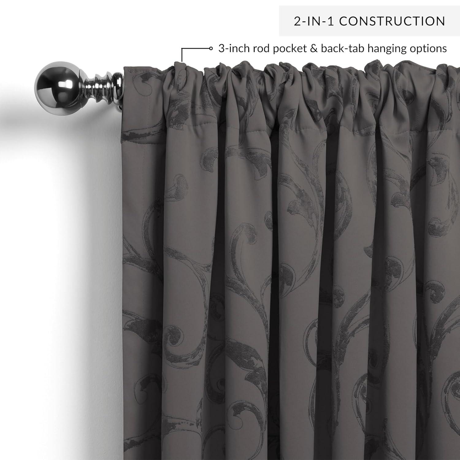 Mia Jacquard Scroll Blackout Window Curtain Panel - 52" x 84" - Gray - Elrene Home Fashions