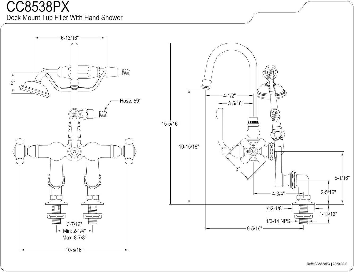 Brushed Nickel Three-Handle Deck Mount Tub Faucet with Hand Shower