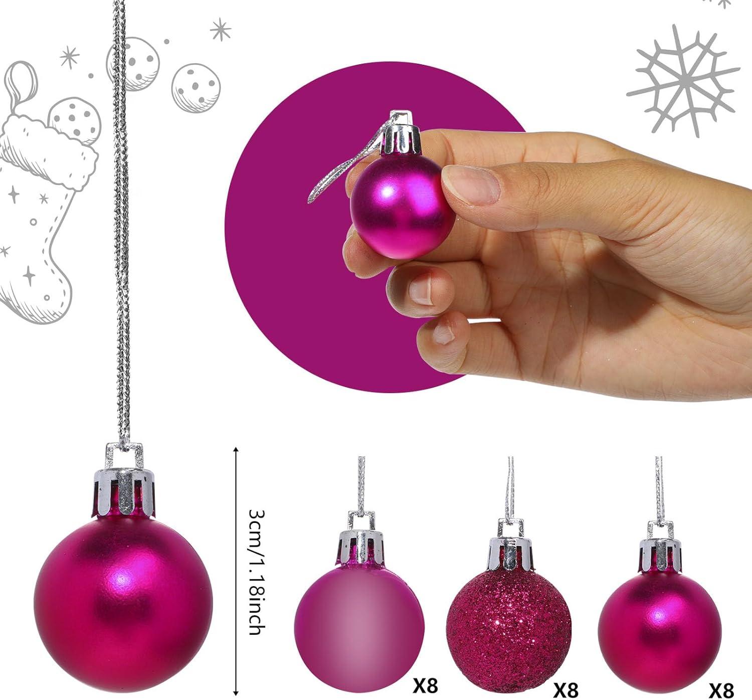 Uxcell 24Pcs Rose Red 1.18" Christmas Balls Ornaments Shatterproof Ornaments Balls for Xmas Trees Decoration