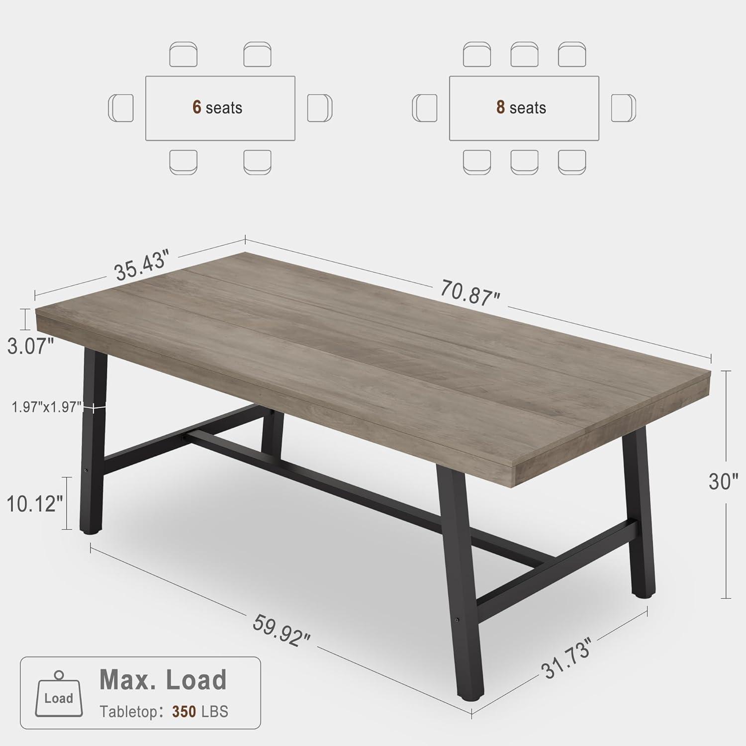 Industrial Dining Table for 6~8 People, 78.7" Long Rectangle Dining Tables, Wooden Kitchen Table