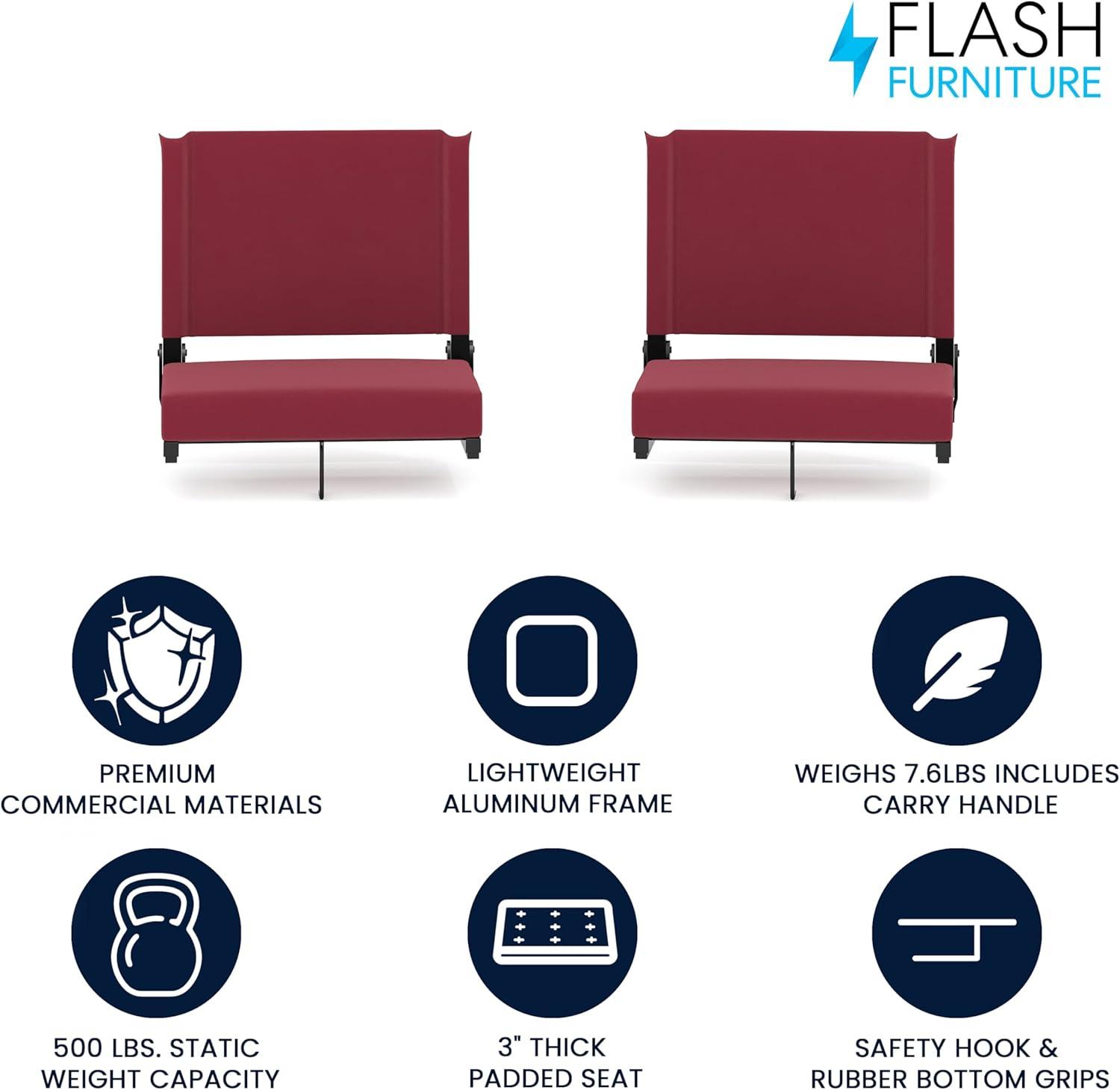 Flash Furniture Set of 2 Grandstand Comfort Seats by Flash - 500 lb. Rated Lightweight Stadium Chair with Handle & Ultra-Padded Seat