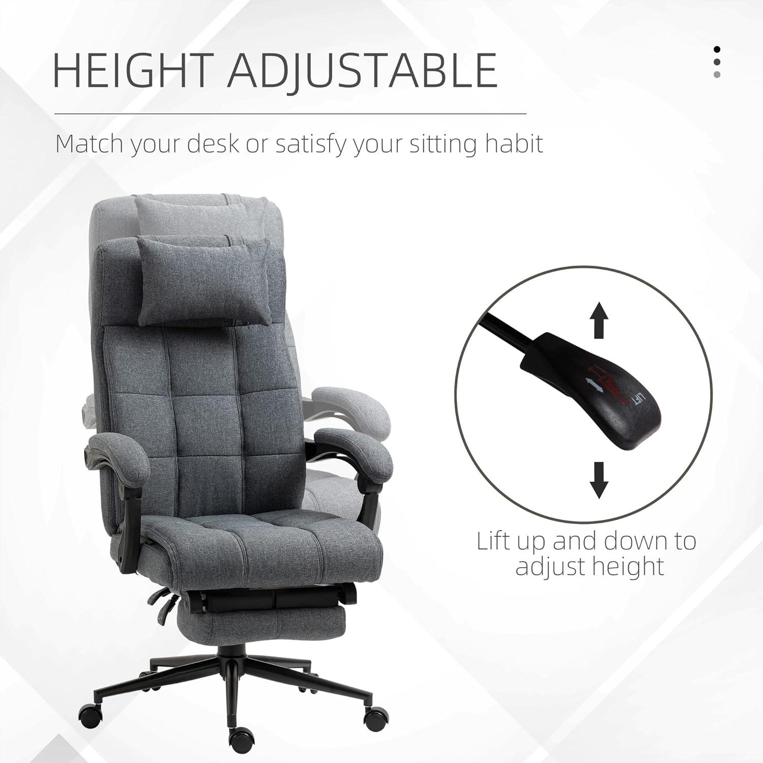 Vinsetto Executive Linen-Feel Fabric Office Chair High Back Swivel Task Chair with Upholstered Retractable Footrest, Headrest and Padded Armrest, Dark Grey