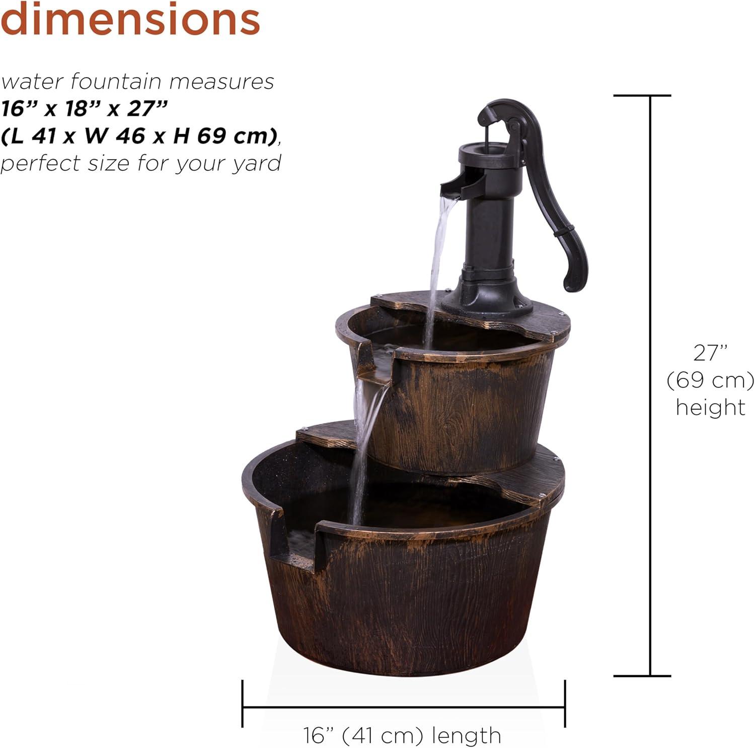 Rustic Bronze 2-Tier Barrel and Pump Water Fountain