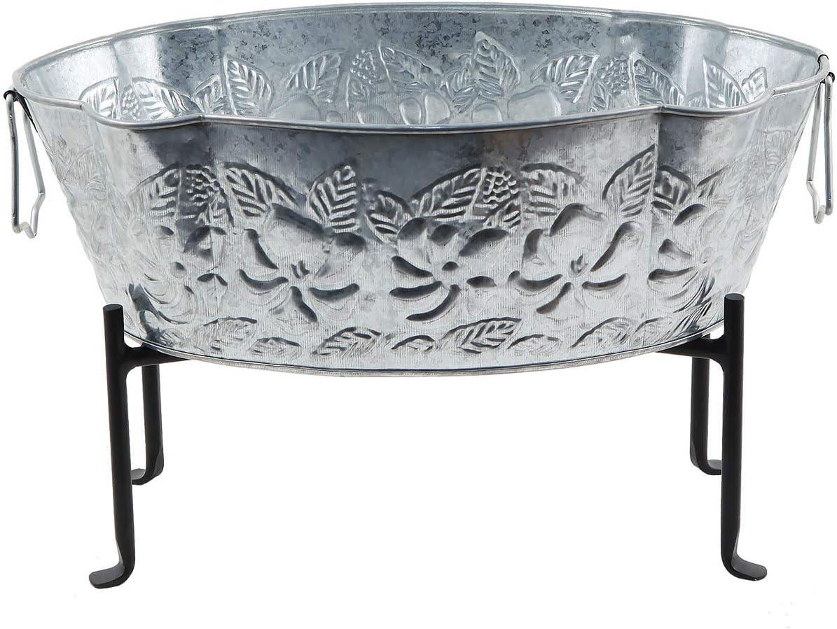 20" Embossed Oval Tub with Folding Stand Steel - ACHLA Designs: Vintage-Style Beverage Chiller & Planter