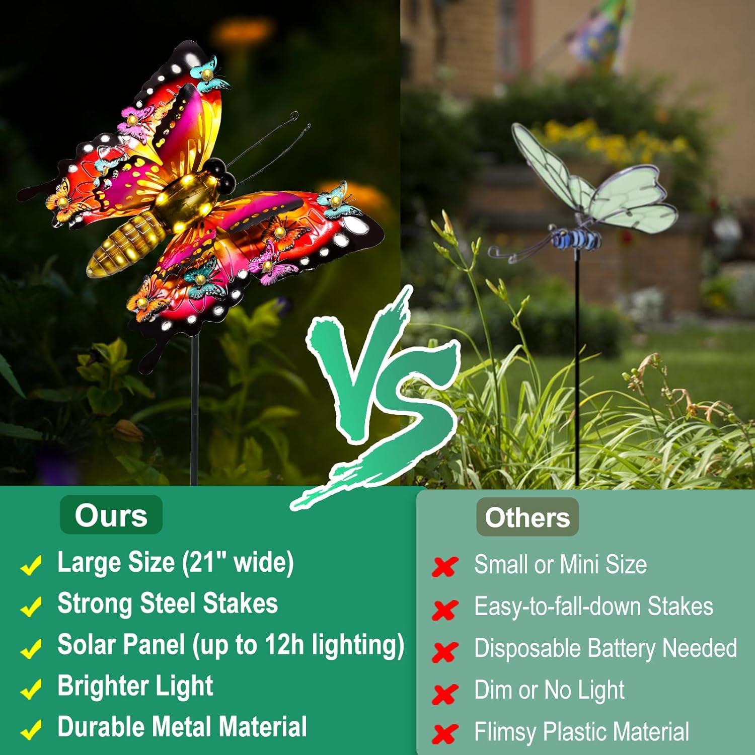 Solar Garden Lights Outdoor Decor,Metal Large 41" Solar Butterfly Garden Decor,Waterproof Butterfly Decoration Decorative Stakes Lights,Gardening Gifts For Mom Women,Fairy Accessories For Yard Lawn