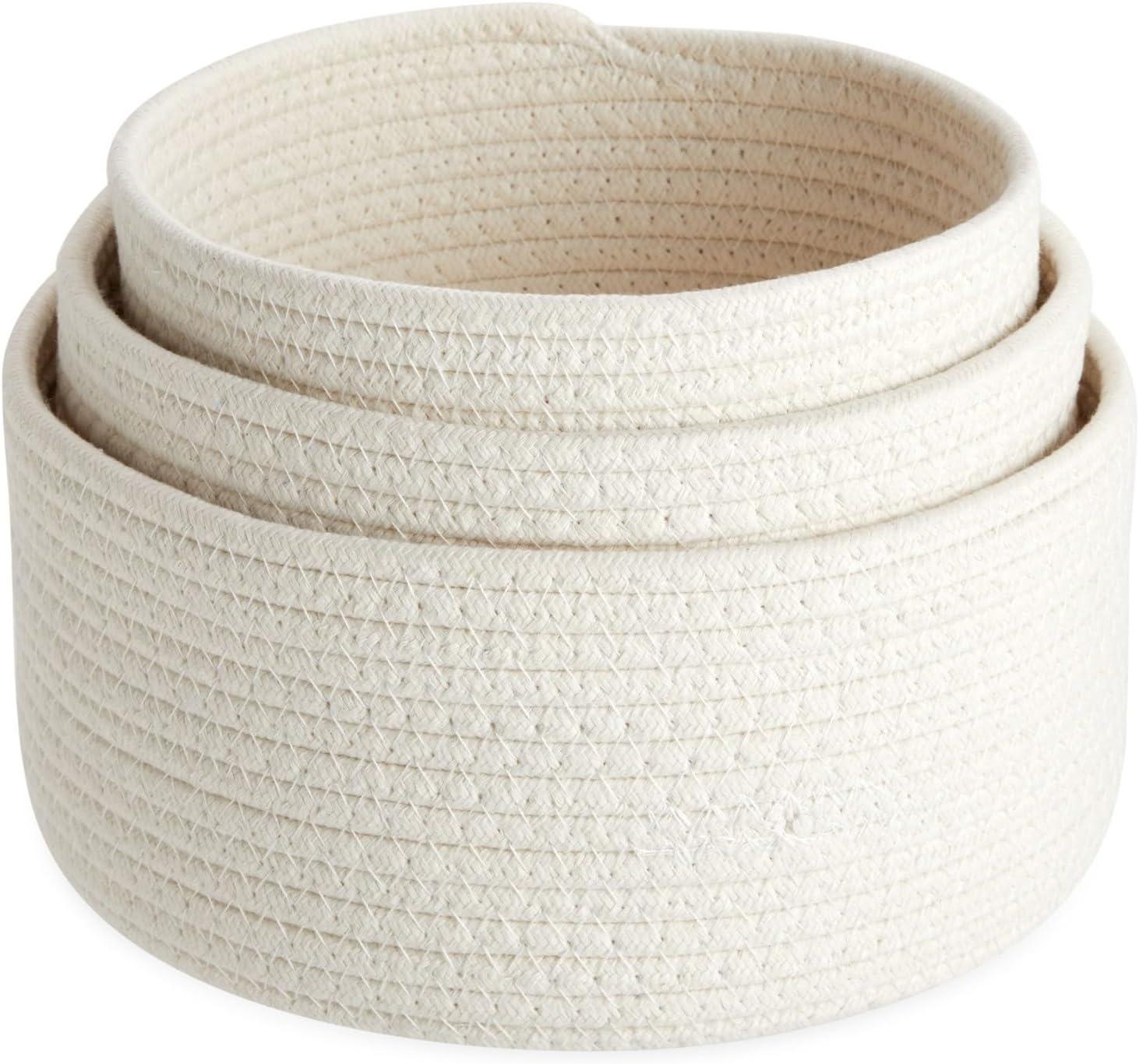 Farmlyn Creek 3-Pack Round Cotton Woven Baskets for Storage, White Home Organizers (3 Sizes)