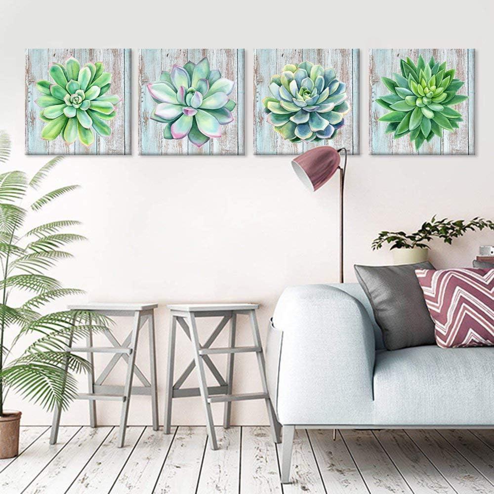 Paimuni Succulents Canvas Wall Art Watercolor Hand-Drawn Green Leaf Plants Printings Ready to Hang Wall Decor Botanical Giclee Prints 12x12inchesx4pcs