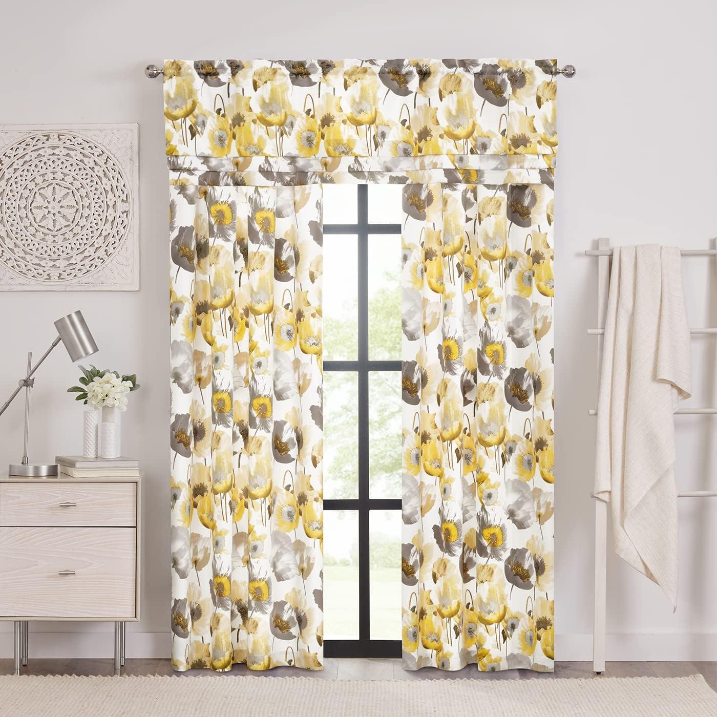 Achim Poppy Field Floral Rod Pocket Room Darkening Curtain Valance, Grey, 50" x 17"