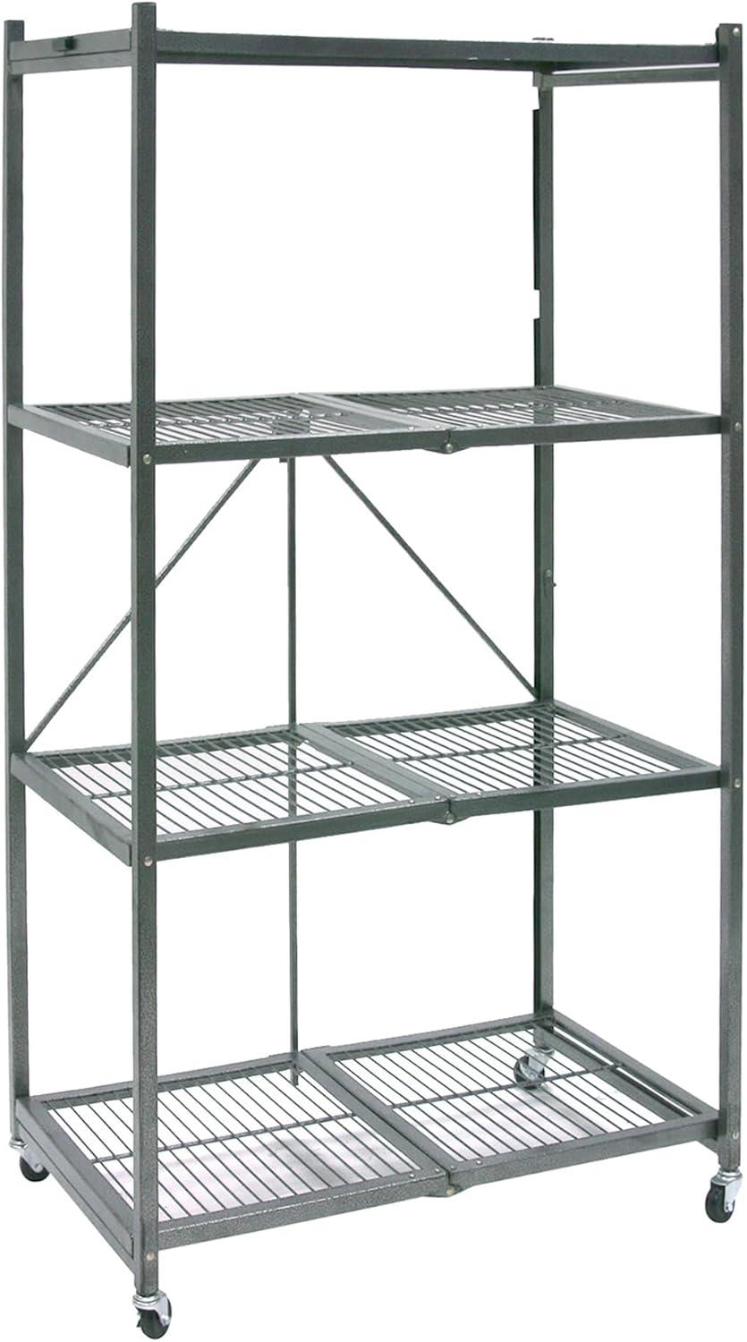 Origami General Purpose Foldable Shelf Storage Rack with Wheels for Home, Garage, or Office, Pewter