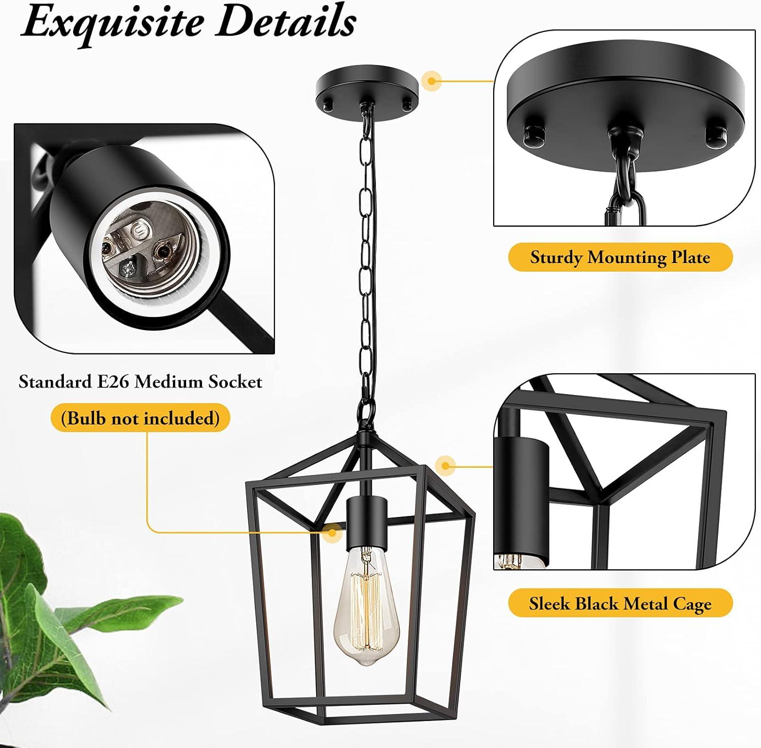 17 Stories Farmhouse Black Pendant Light for Kitchen Island Industrial Hanging Lantern Fixture