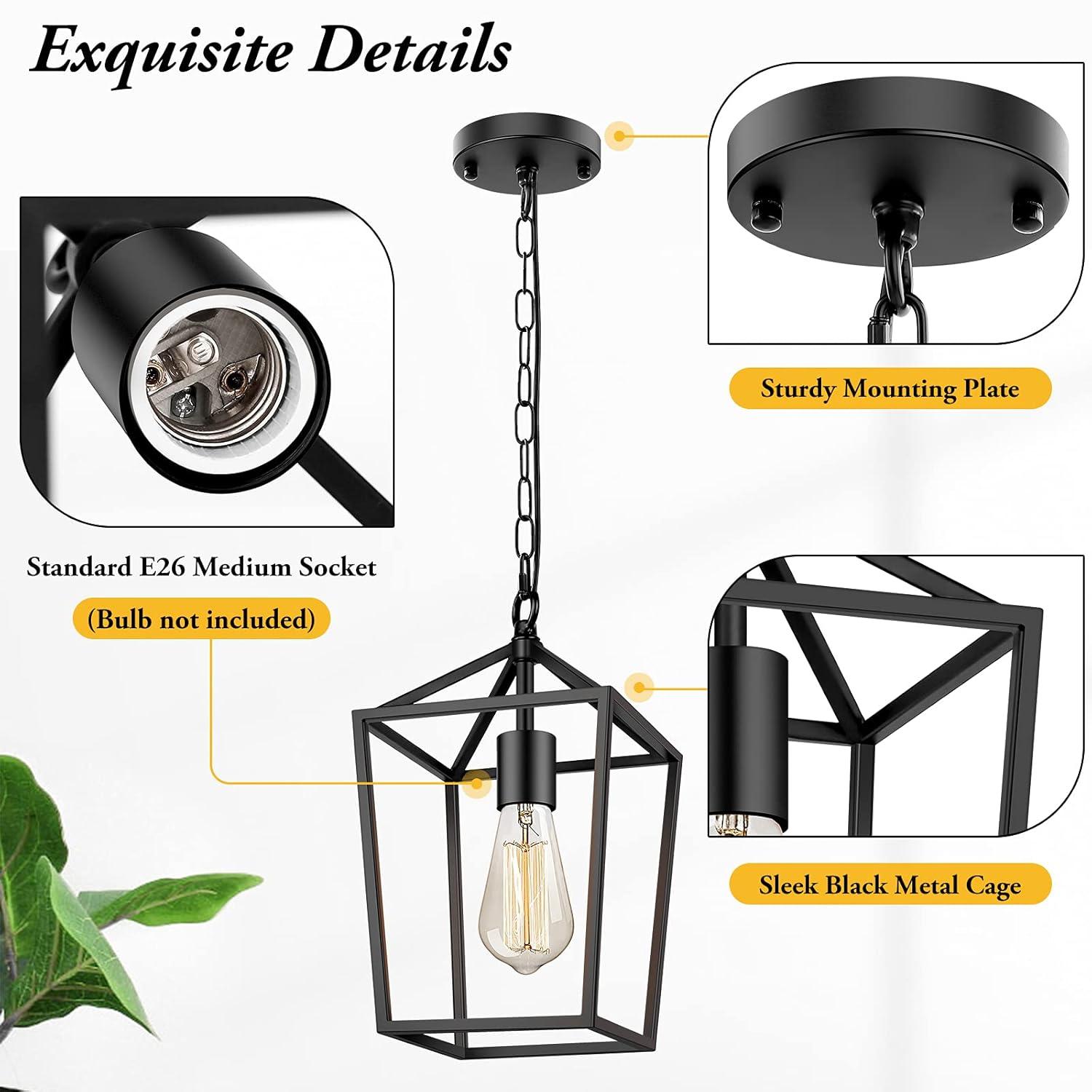 17 Stories Farmhouse Black Pendant Light for Kitchen Island Industrial Hanging Lantern Fixture