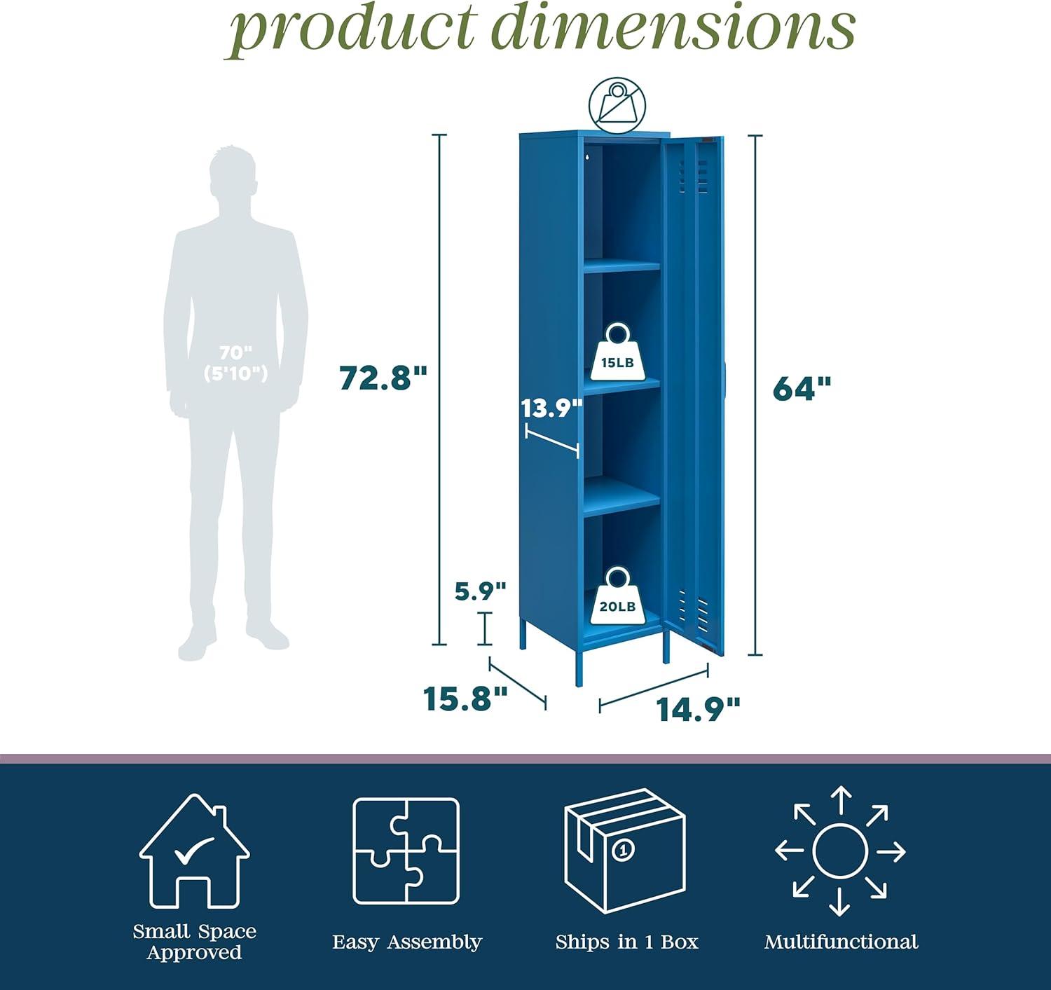 Blue Metal Locker Storage Cabinet with Adjustable Shelving