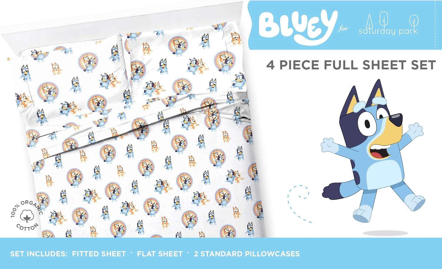 Saturday Park Saturday Park Bluey Rainbow 100% Organic Cotton Sheet Set