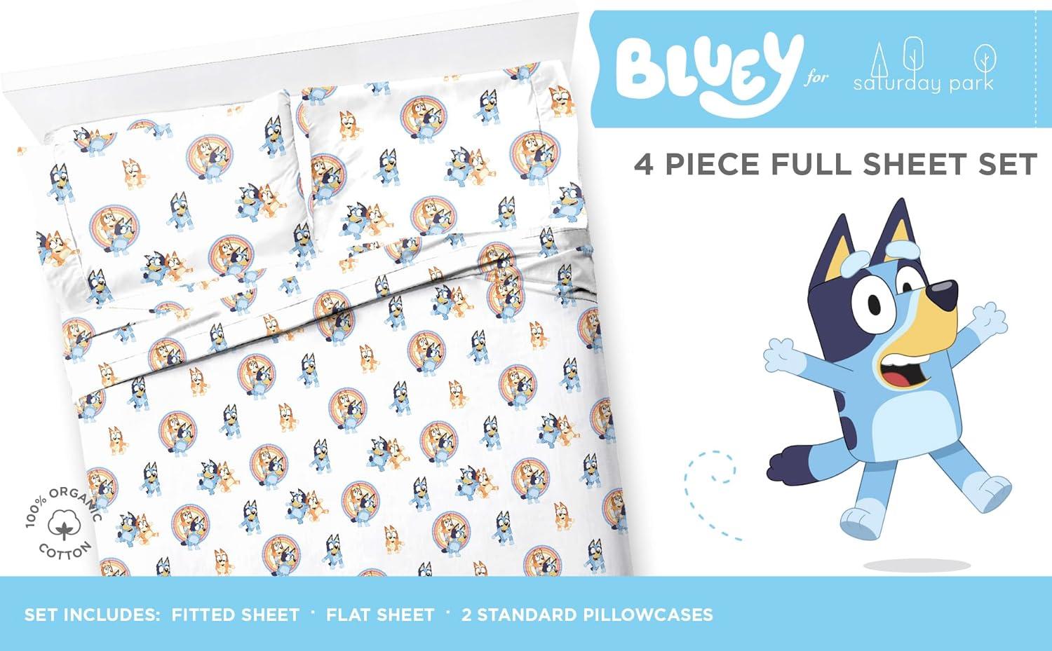 Saturday Park Saturday Park Bluey Rainbow 100% Organic Cotton Sheet Set
