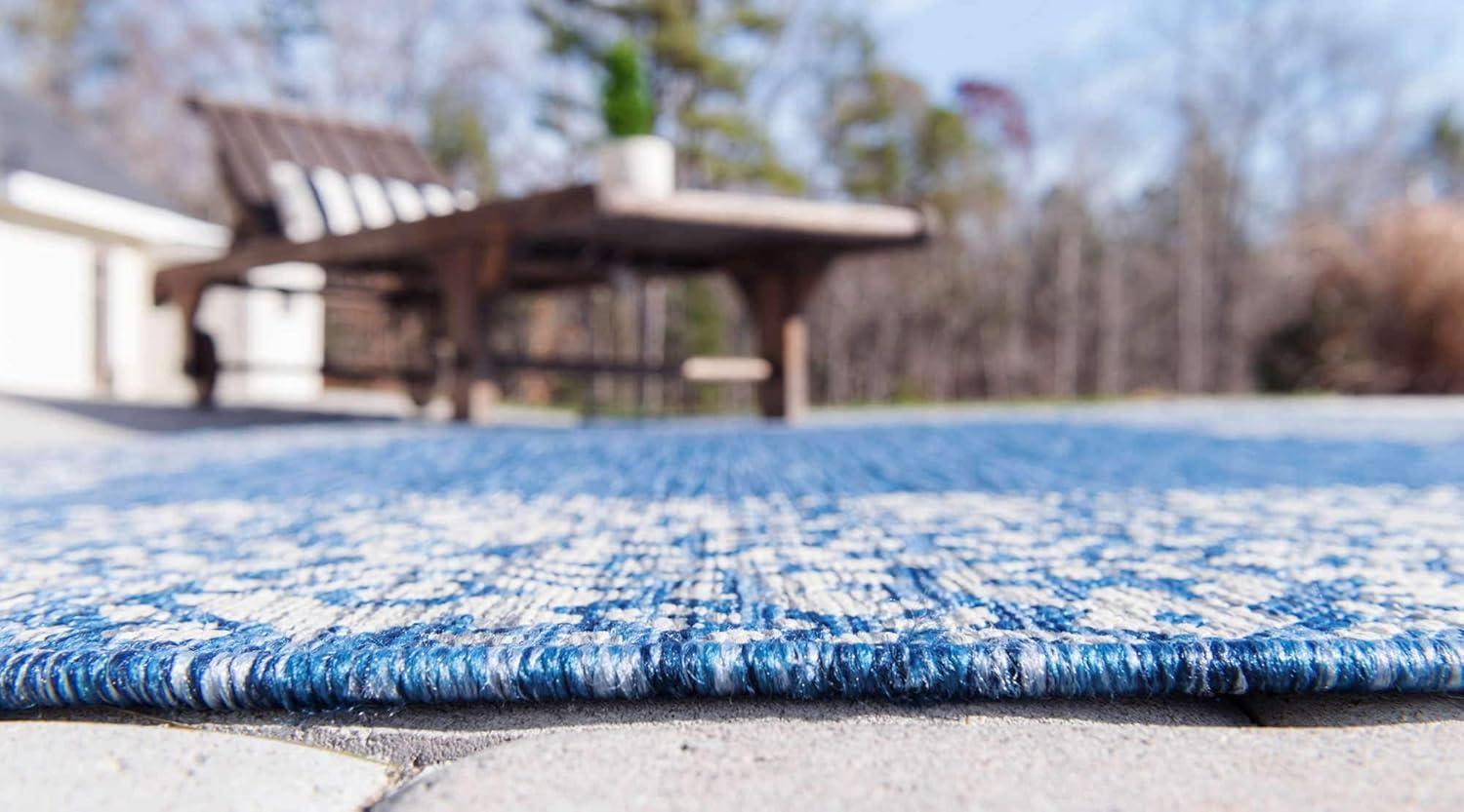 Unique Loom Outdoor Border Collection Area Rug - Floral Border (5' 1" x 8' Rectangle Blue/Ivory)