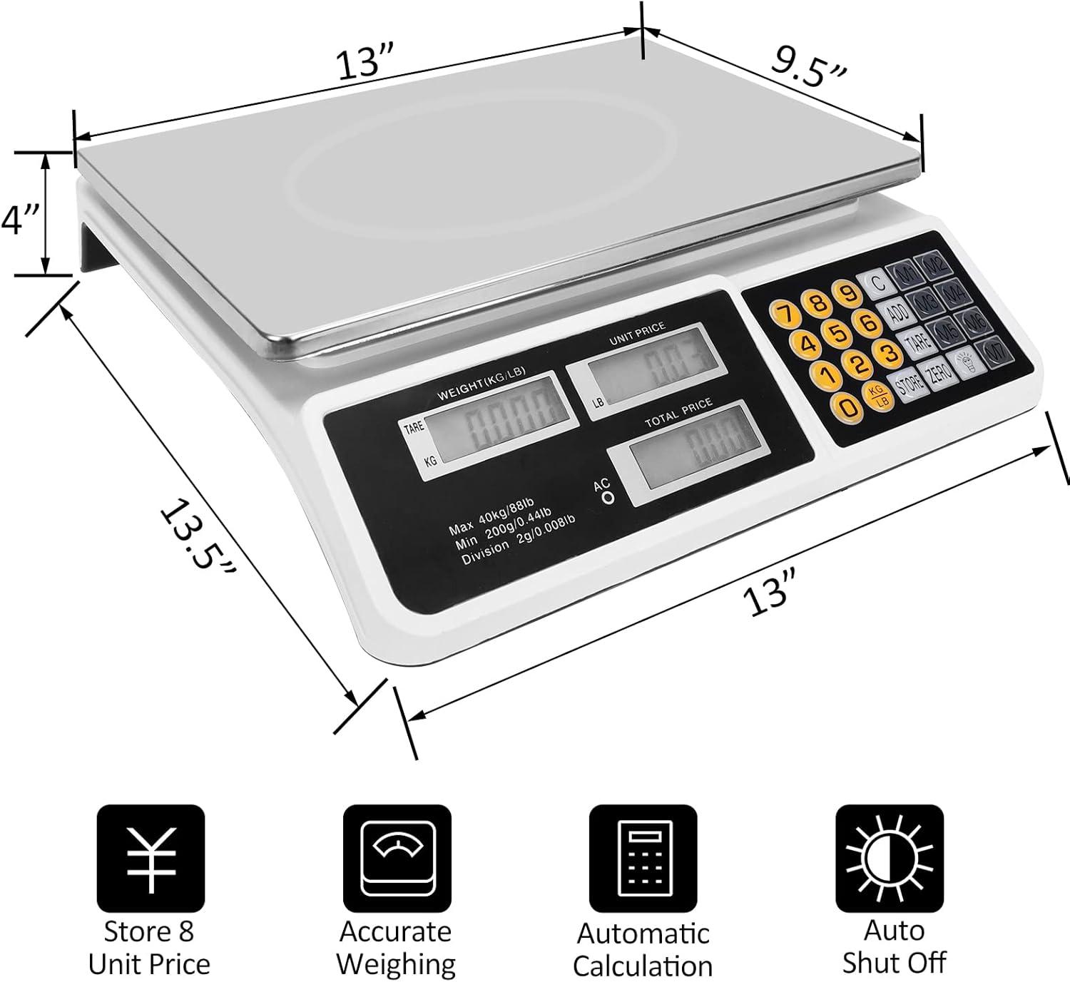 88lb Digital Commercial Price Computing Scale with Dual LCD Display