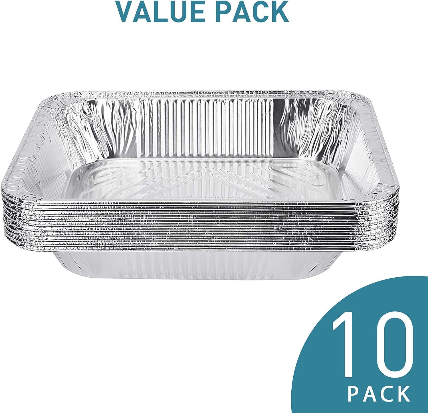 9x13 Aluminum Foil Pans (10 Pack), Disposable Half Size Deep Foil Pans, Cookware, Food Prepping, Large Pans for Baking, Reheating, Grilling