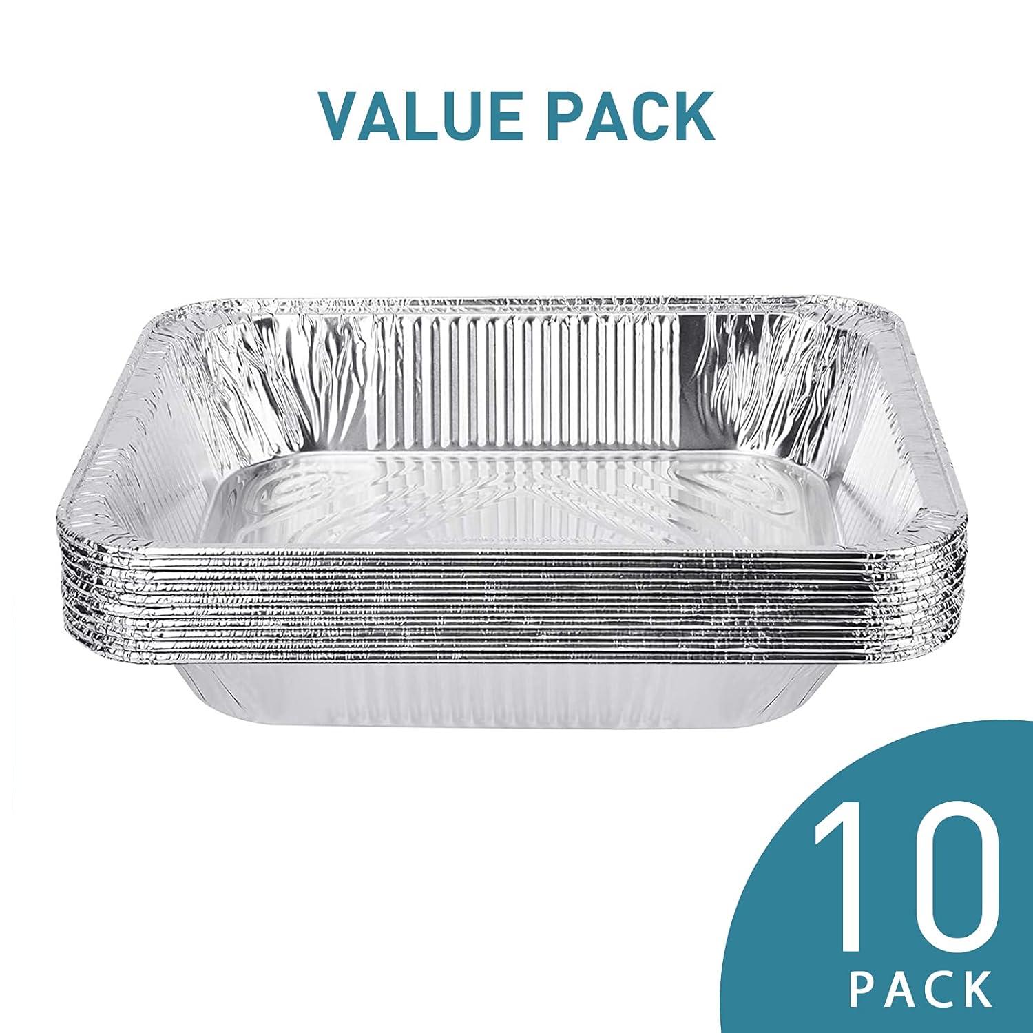 9x13 Aluminum Foil Pans (10 Pack), Disposable Half Size Deep Foil Pans, Cookware, Food Prepping, Large Pans for Baking, Reheating, Grilling