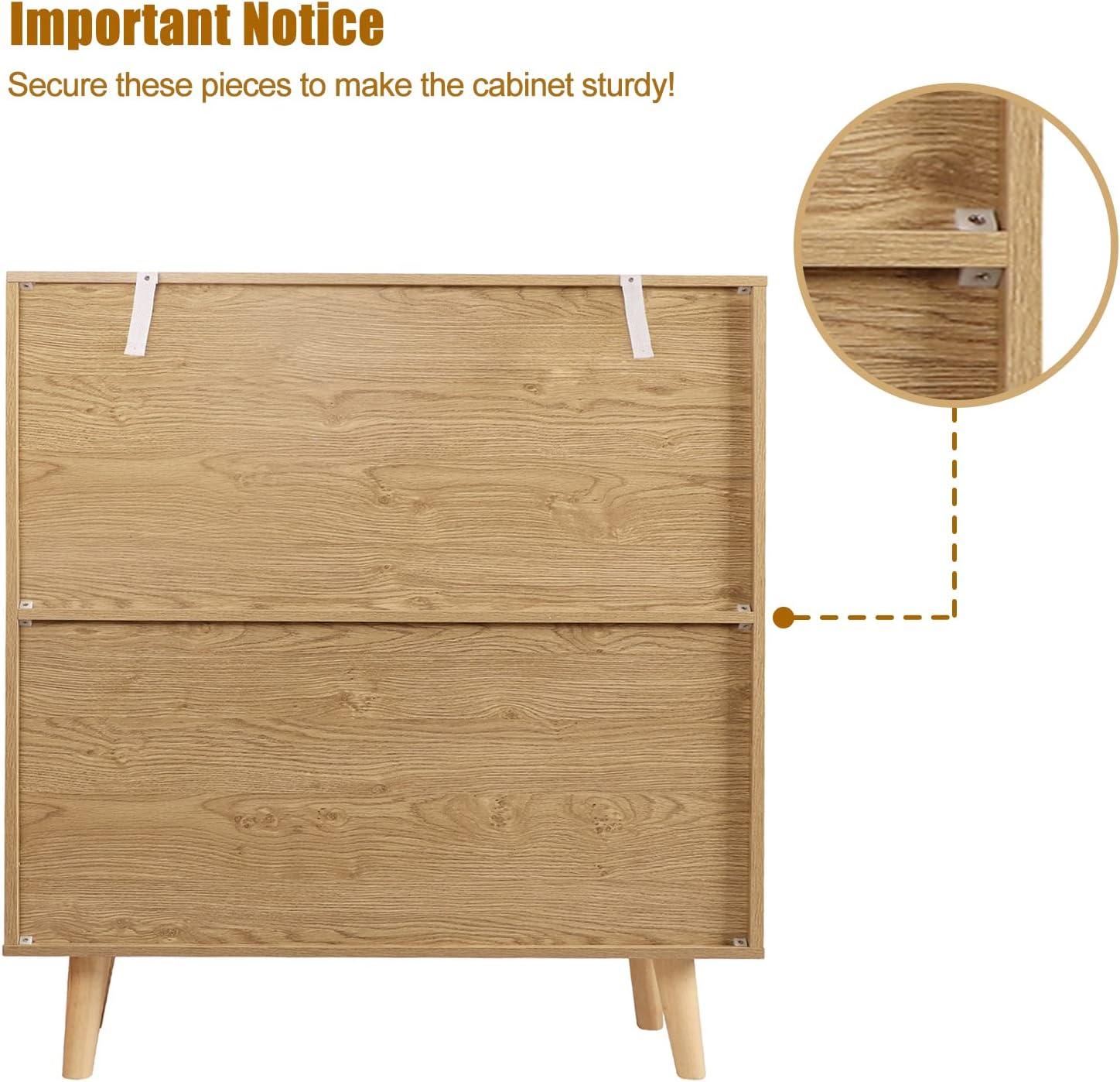 Bohemian Oak and Rattan 3-Drawer Dresser with Gold Handles