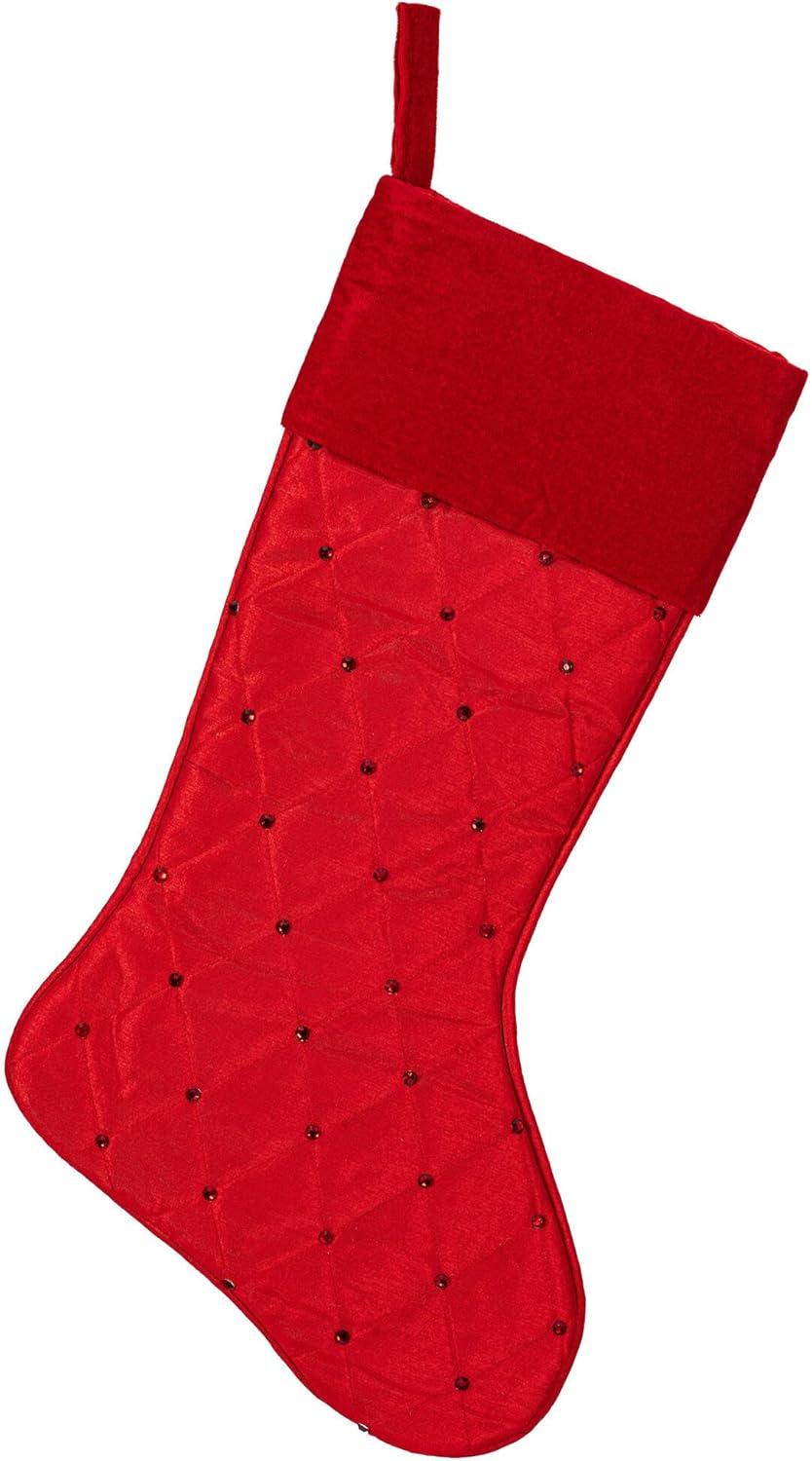 Red Velvet 21" Quilt Stitch Jewel Christmas Stocking