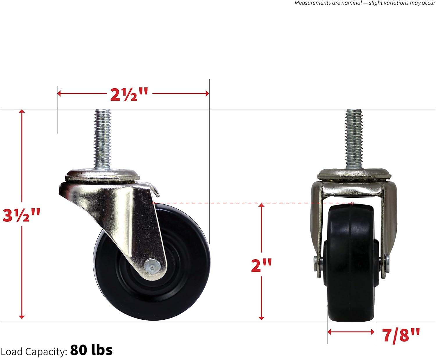 2-Inch Black Rubber Swivel Stem Caster with Ball Bearing