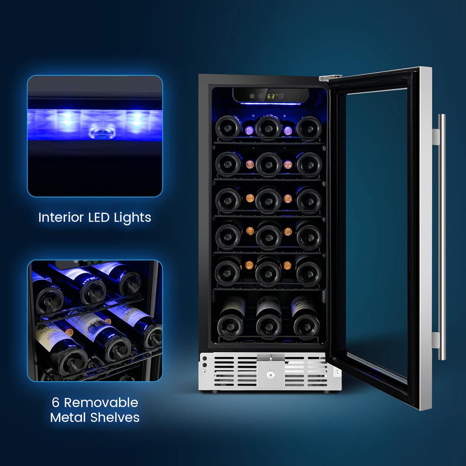 Costway 15'' Wine Beverage Cooler Refrigerator 30-Bottle Freestanding Built-in Fridge