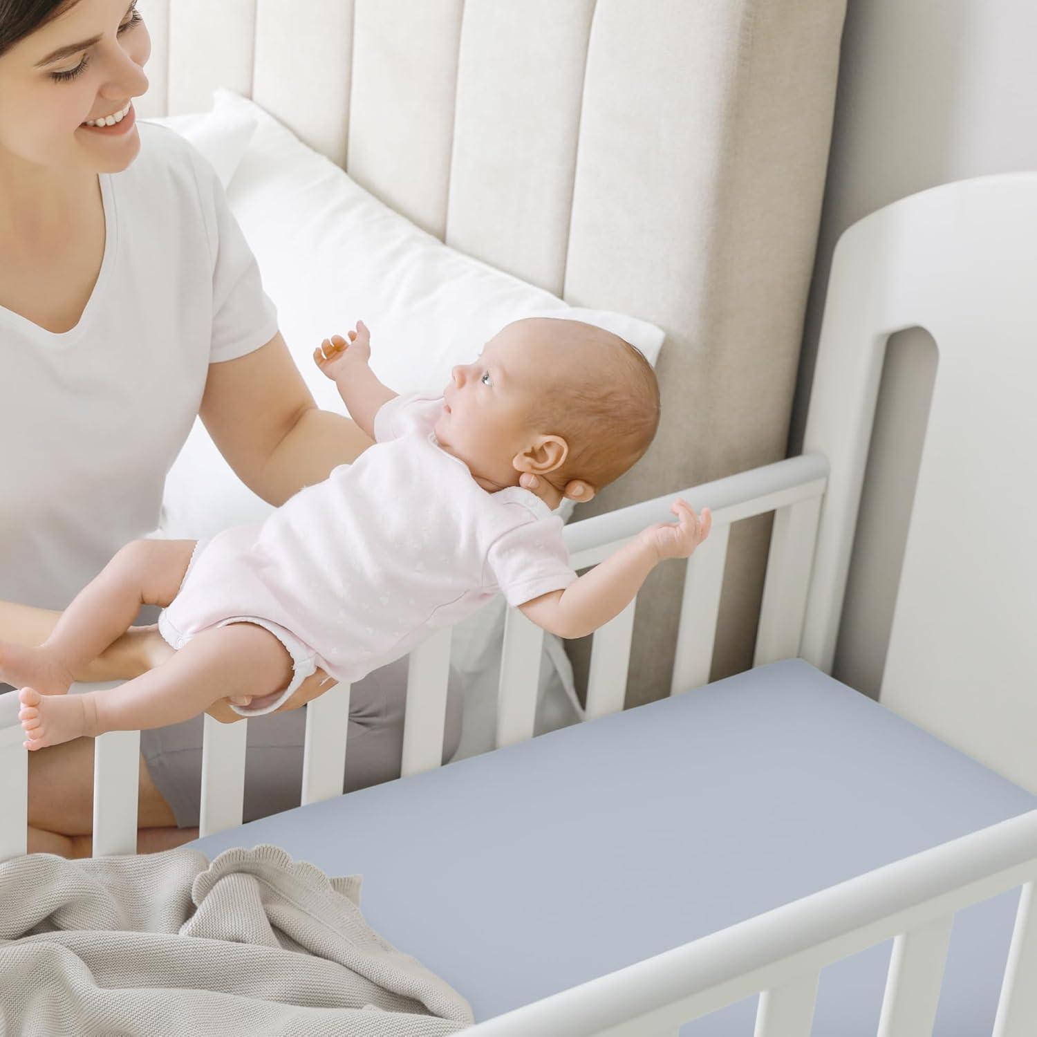 KeaBabies Mini Crib Sheets for Baby Girls, Boys, 2-Pack Soothe Pack and Play Sheets Fitted, Organic Pack N Play Mattress Sheet (Blue Flax)