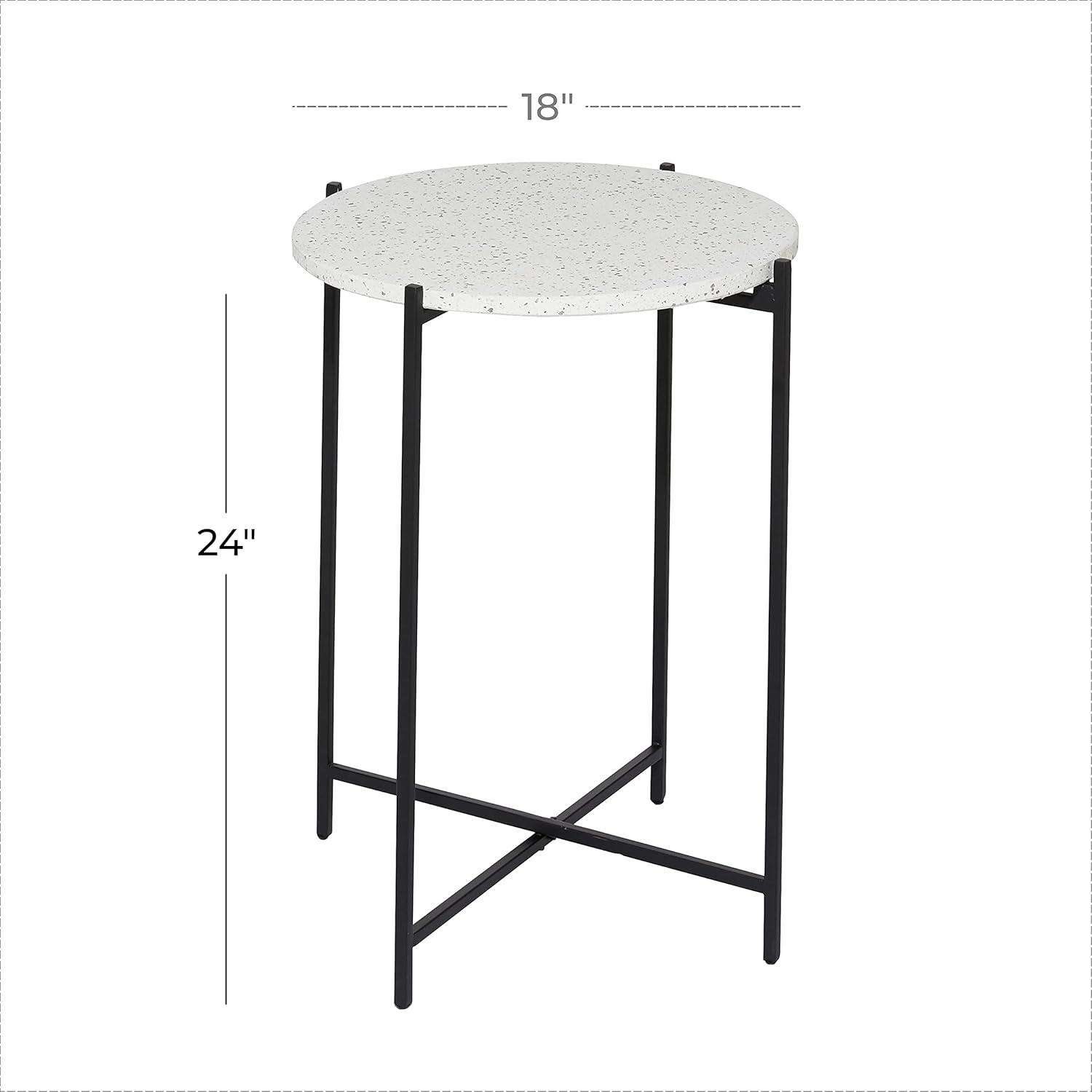 Elegant Black Terrazzo Round Accent Table with Metal Base