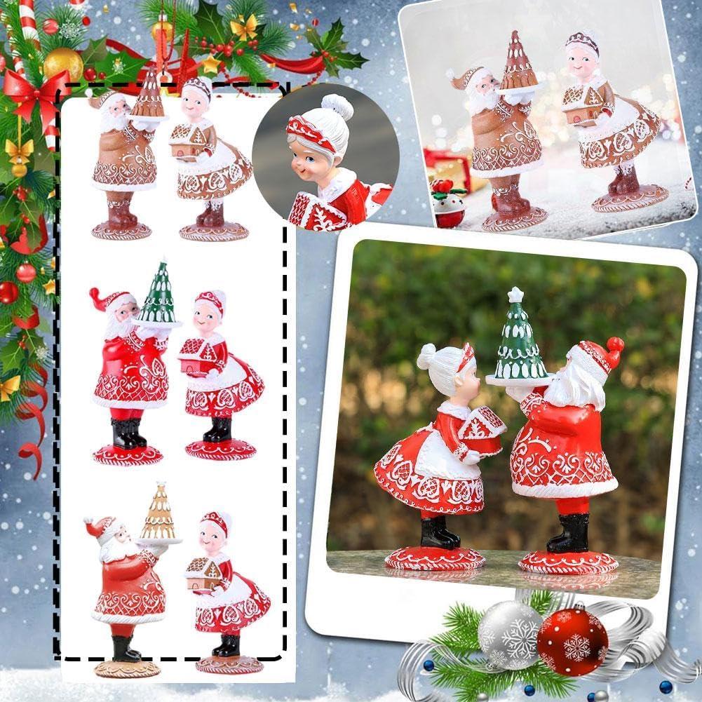 Santa And Mrs.Santa Christmas Figurines Resin Santa Decor Holiday New Heart E8P2