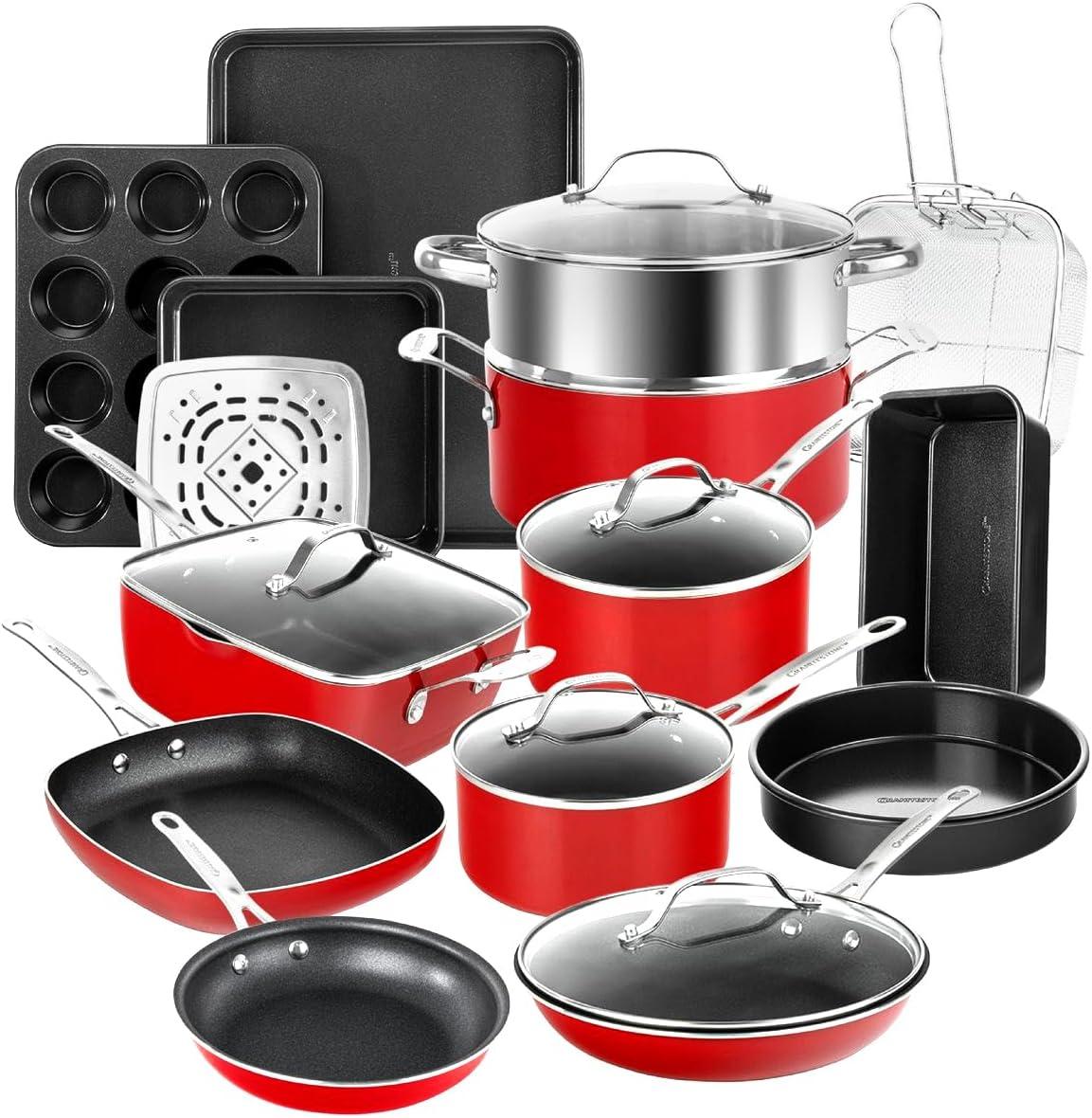 Granitestone Blue 20 Piece Aluminum Non Stick Cookware & Bakeware Set with Ultra Nonstick Surface, Oven & Dishwasher Safe