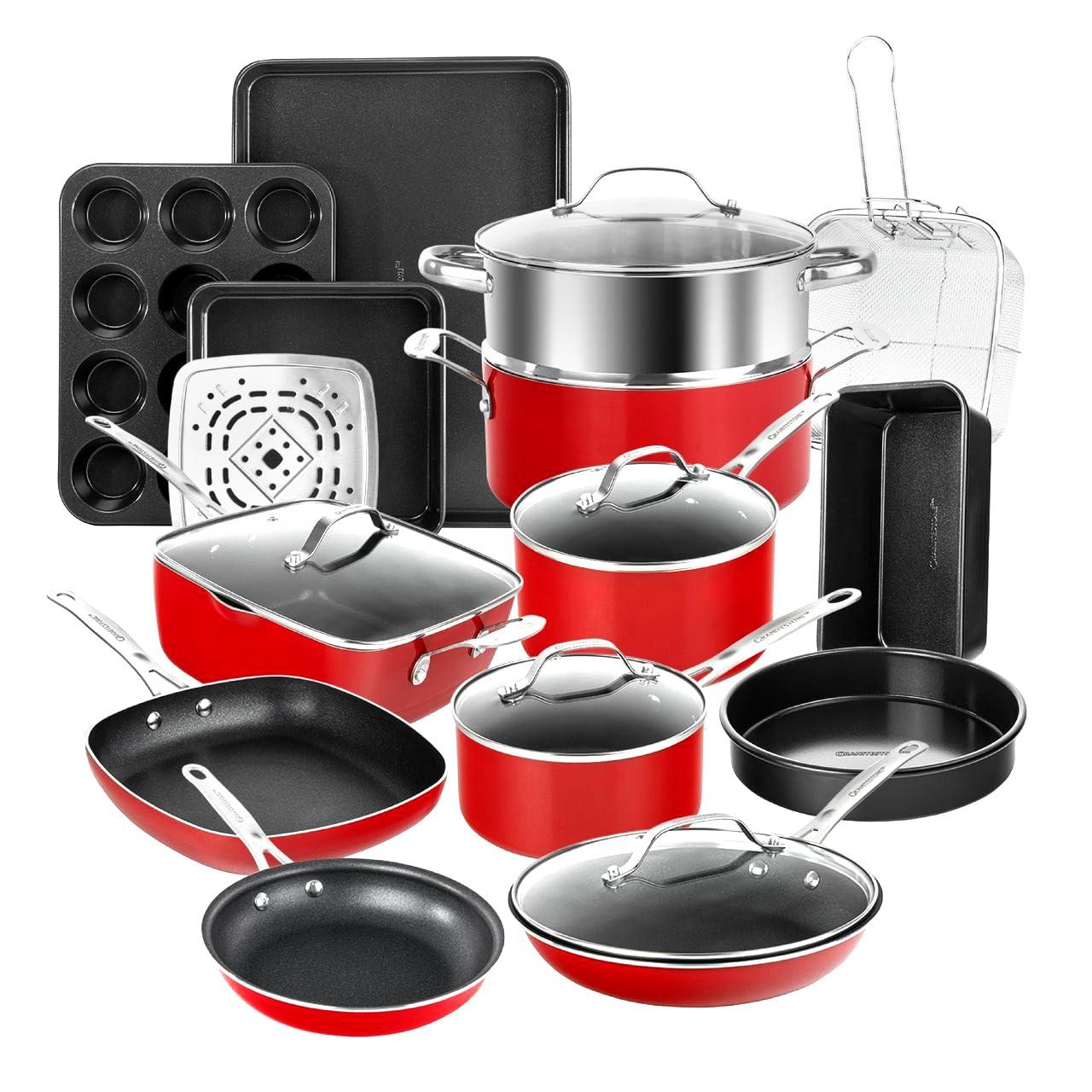 Granitestone Blue 20 Piece Aluminum Non Stick Cookware & Bakeware Set with Ultra Nonstick Surface, Oven & Dishwasher Safe