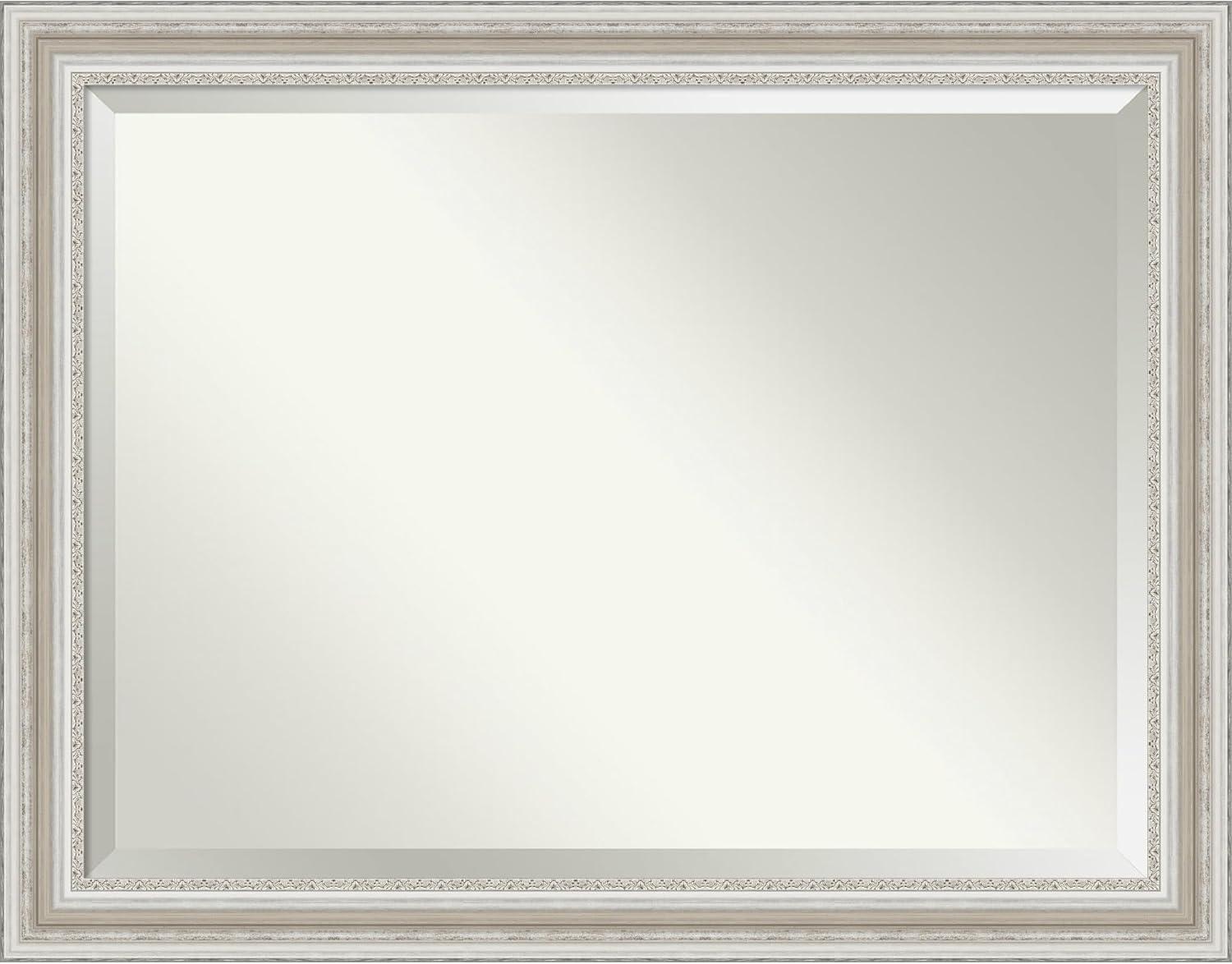 46" x 36" Parlor Framed Bathroom Vanity Wall Mirror Silver - Amanti Art: Modern Rectangular, Wall-Mounted, Wood Frame