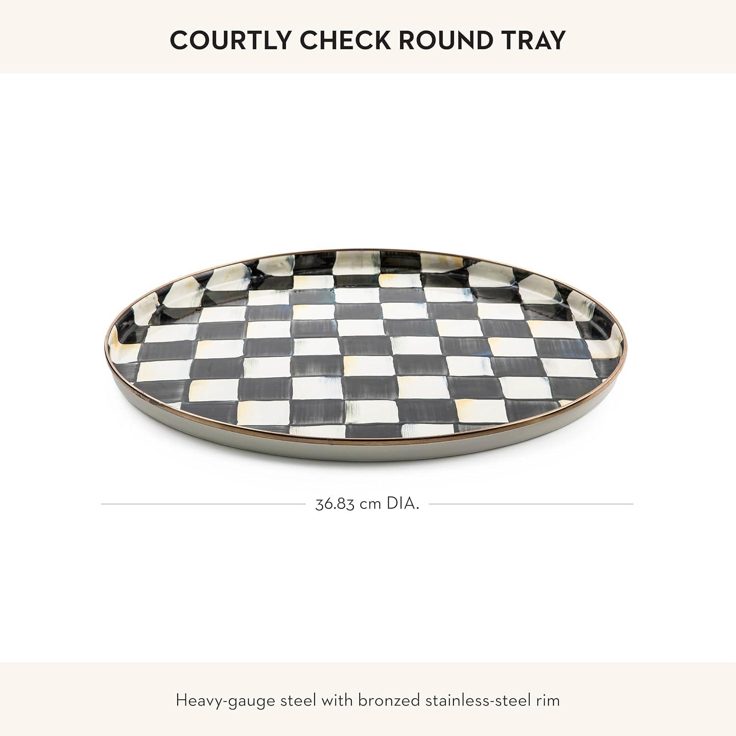 Courtly Check Black-and-White Enamel Round Serving Tray