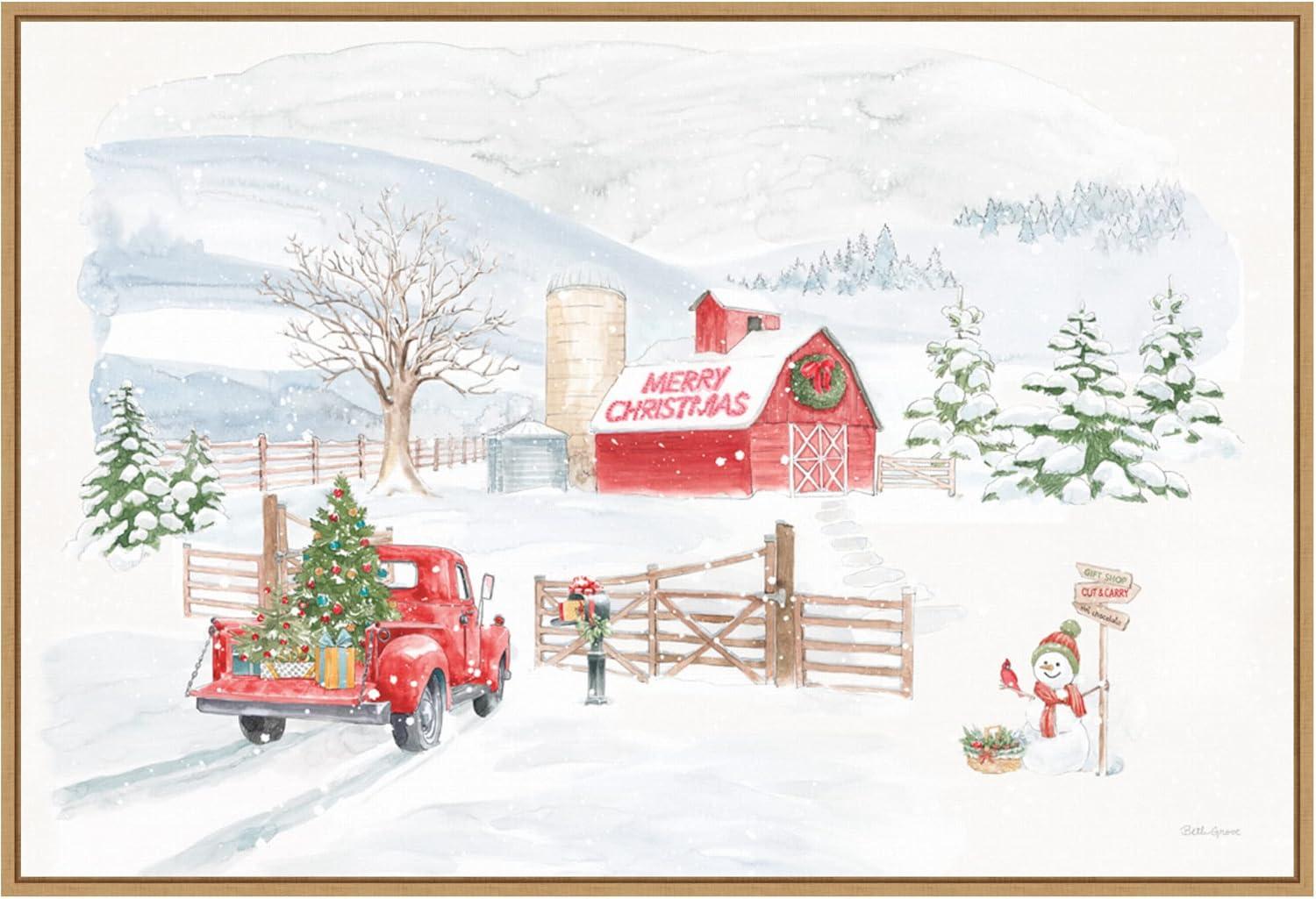 Amanti Art Home For The Holidays I Snowman by Beth Grove Canvas Wall Art Print Framed 33-in. x 23-in.